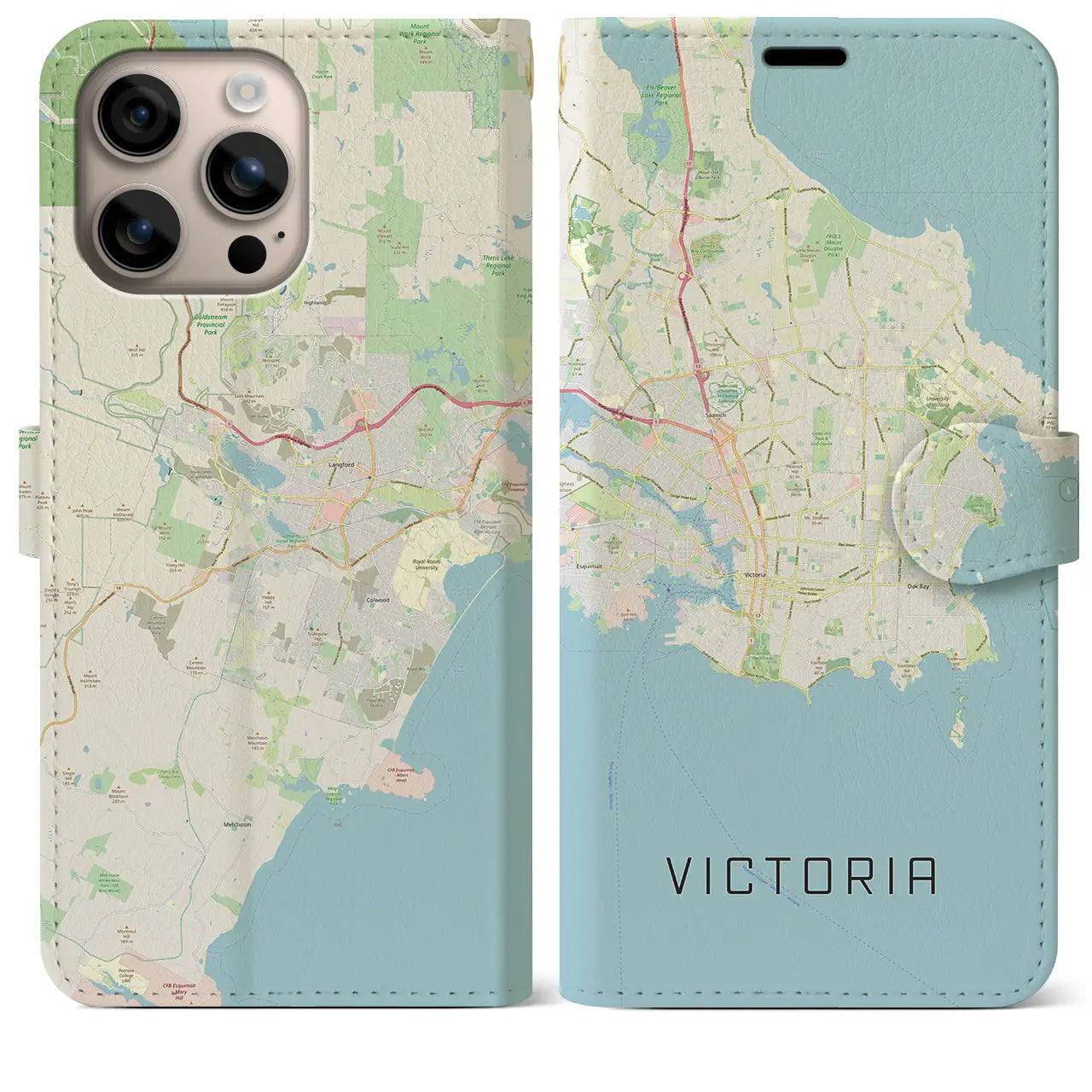 【ビクトリア(カナダ)】地図柄iPhoneケース(手帳タイプ)ナチュラル・iPhone 16 Plus 用