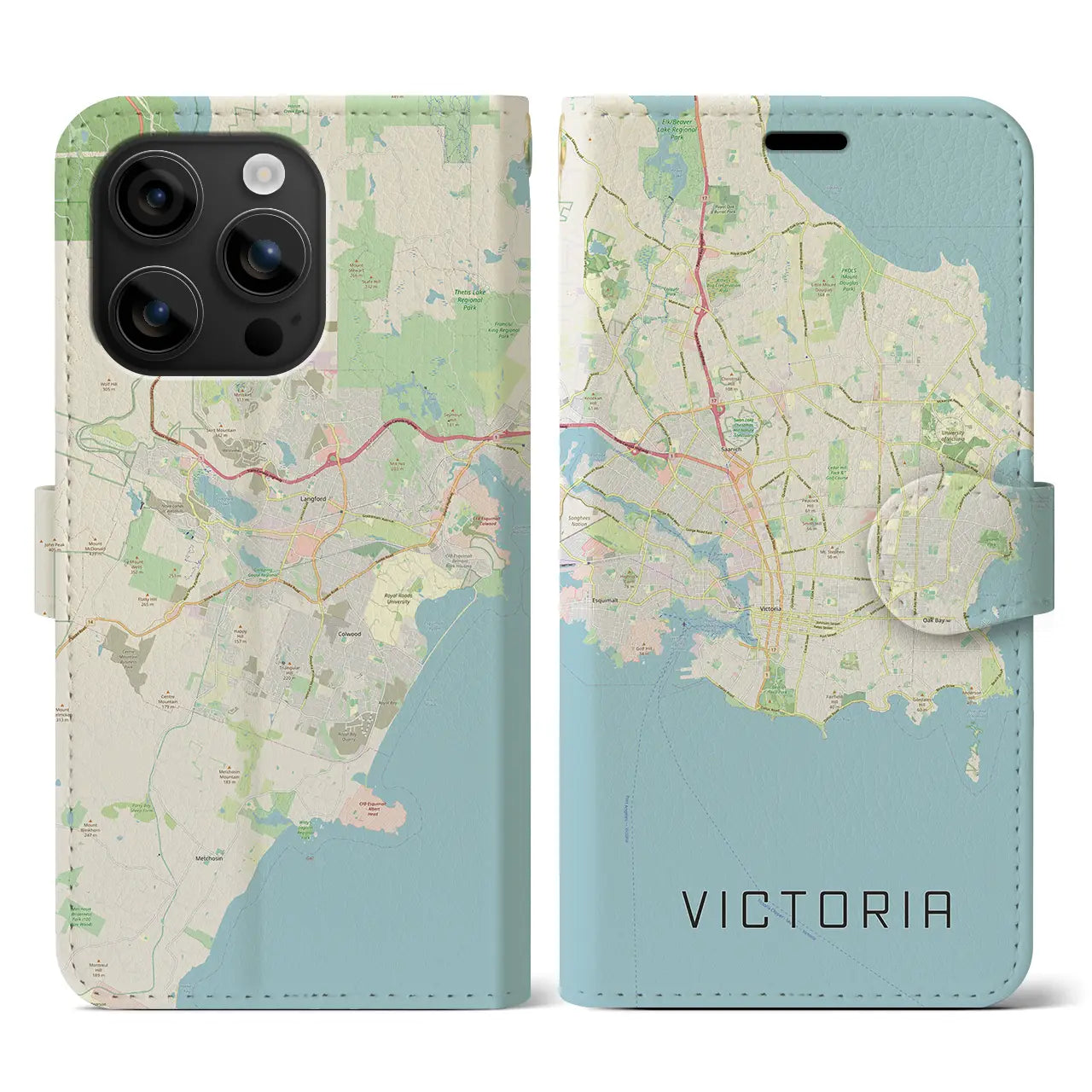 【ビクトリア(カナダ)】地図柄iPhoneケース(手帳タイプ)ナチュラル・iPhone 16 用
