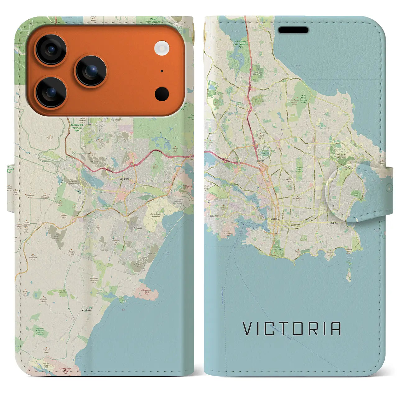 【ビクトリア(カナダ)】地図柄iPhoneケース(手帳タイプ)ナチュラル・iPhone 17 Pro Max 用