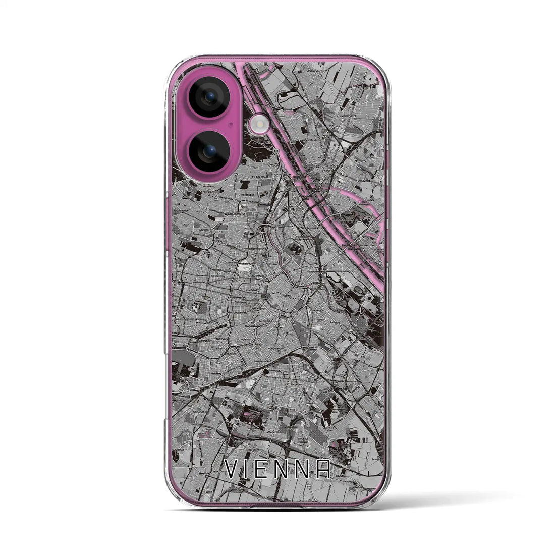 【ウィーン(オーストリア)】地図柄iPhoneケース(クリアタイプ)モノトーン・iPhone 16 Pro 用