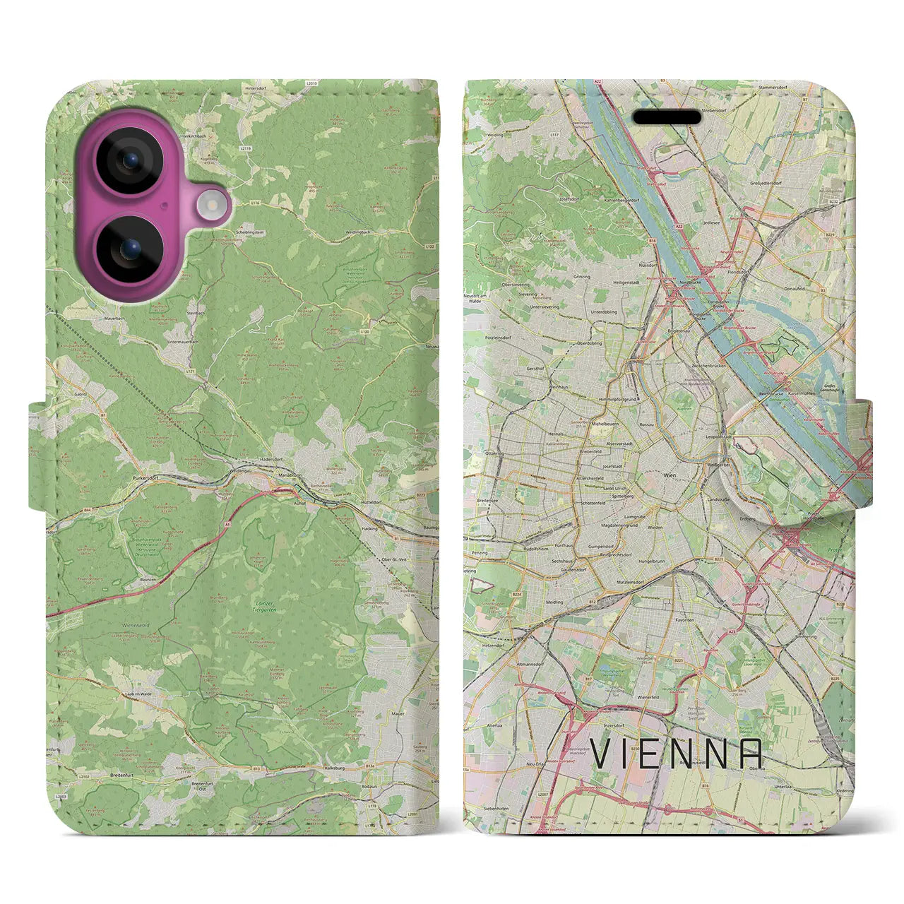 【ウィーン(オーストリア)】地図柄iPhoneケース(手帳タイプ)ナチュラル・iPhone 16 Pro 用