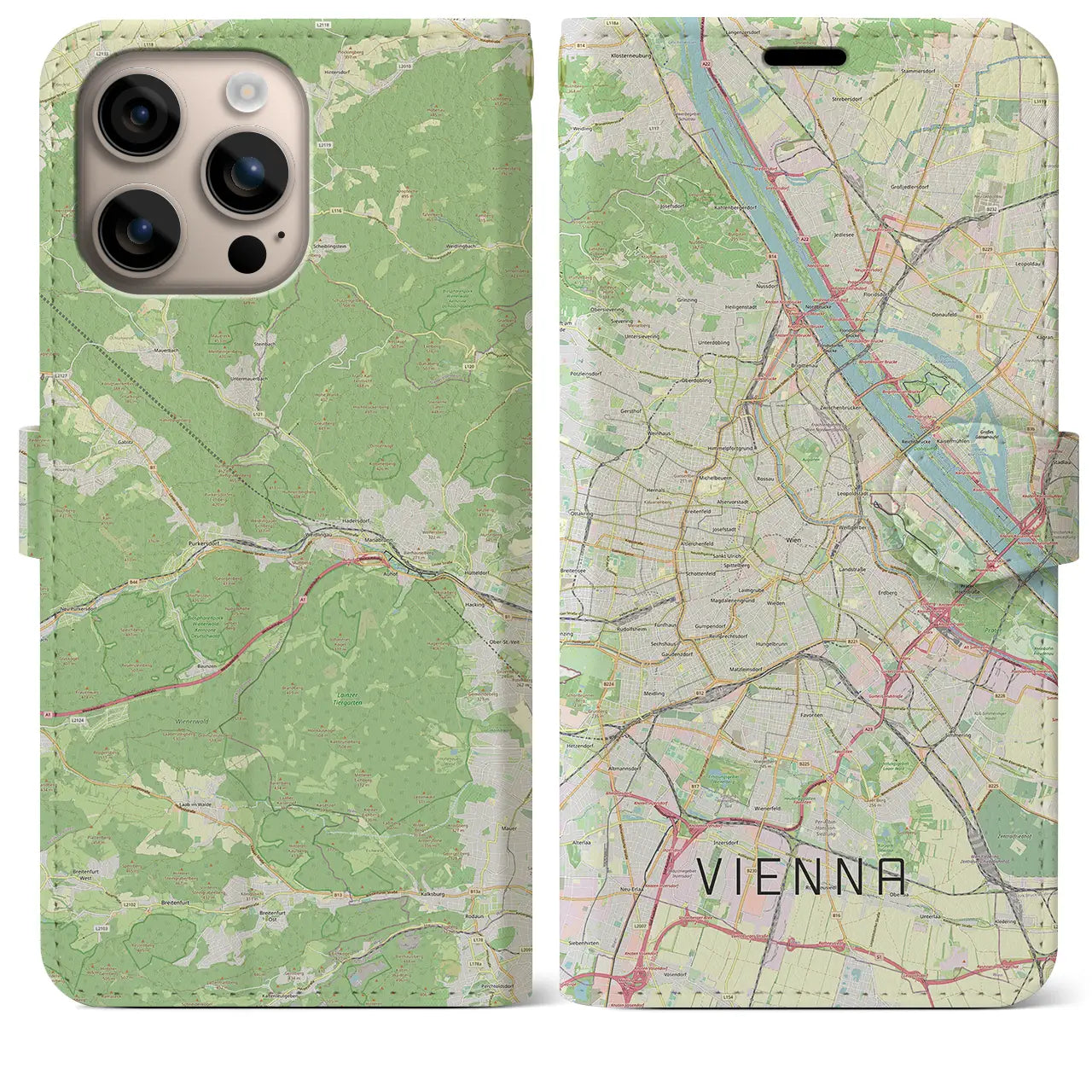 【ウィーン(オーストリア)】地図柄iPhoneケース(手帳タイプ)ナチュラル・iPhone 16 Plus 用