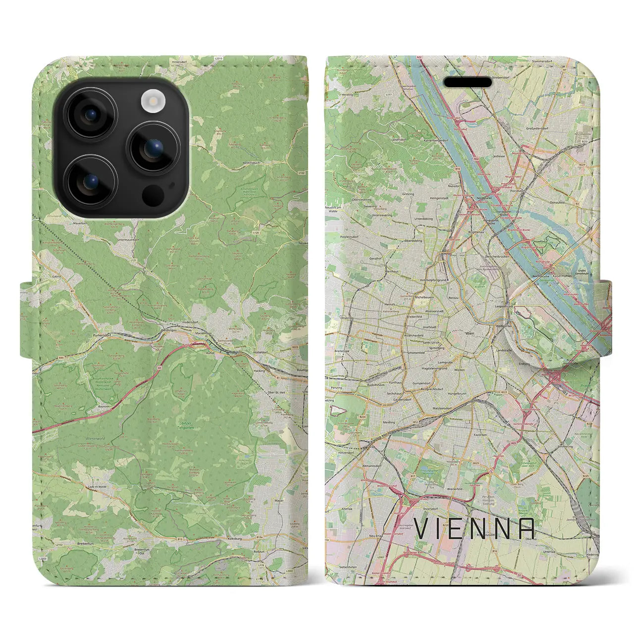 【ウィーン(オーストリア)】地図柄iPhoneケース(手帳タイプ)ナチュラル・iPhone 16 用