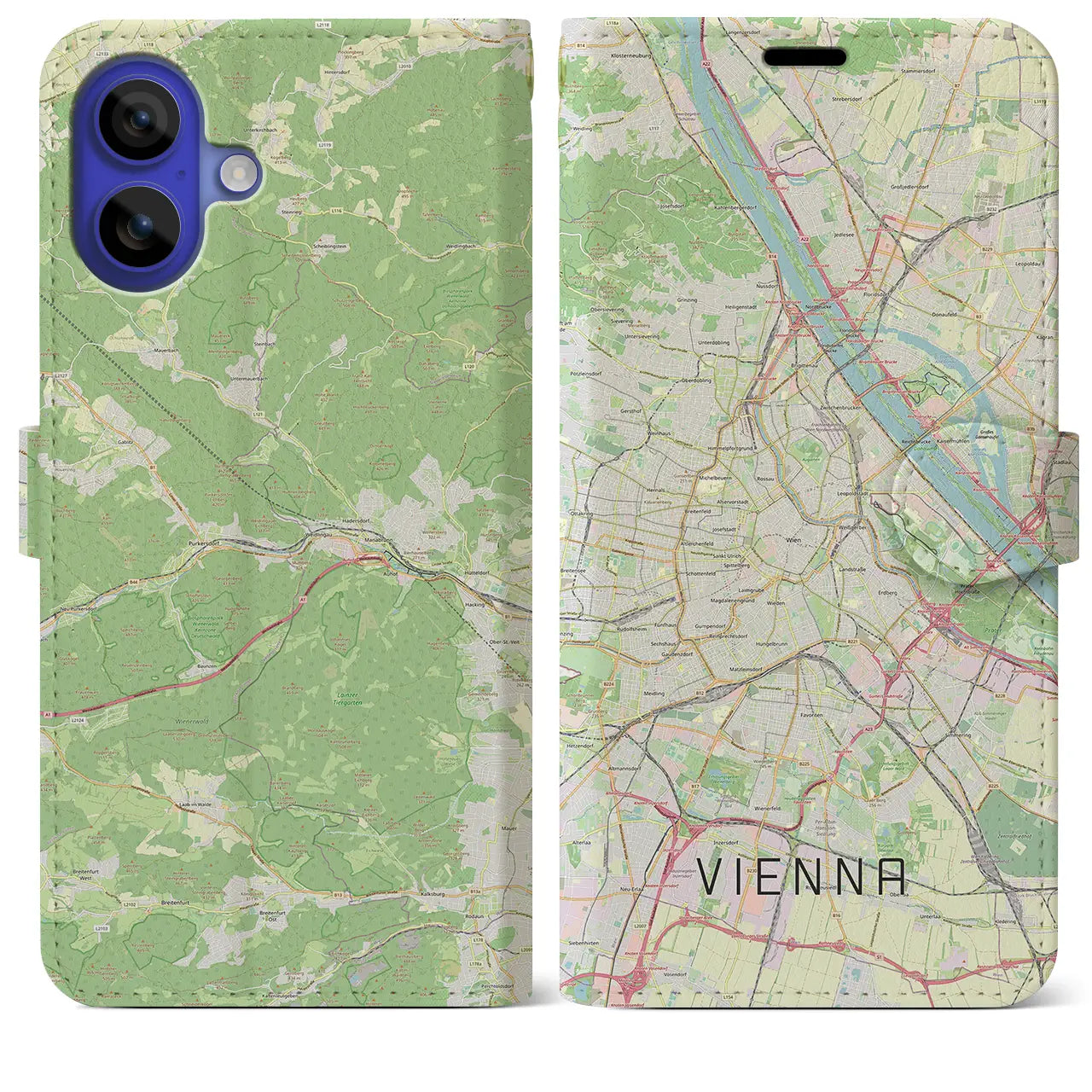 【ウィーン(オーストリア)】地図柄iPhoneケース(手帳タイプ)ナチュラル・iPhone 16 Pro Max 用