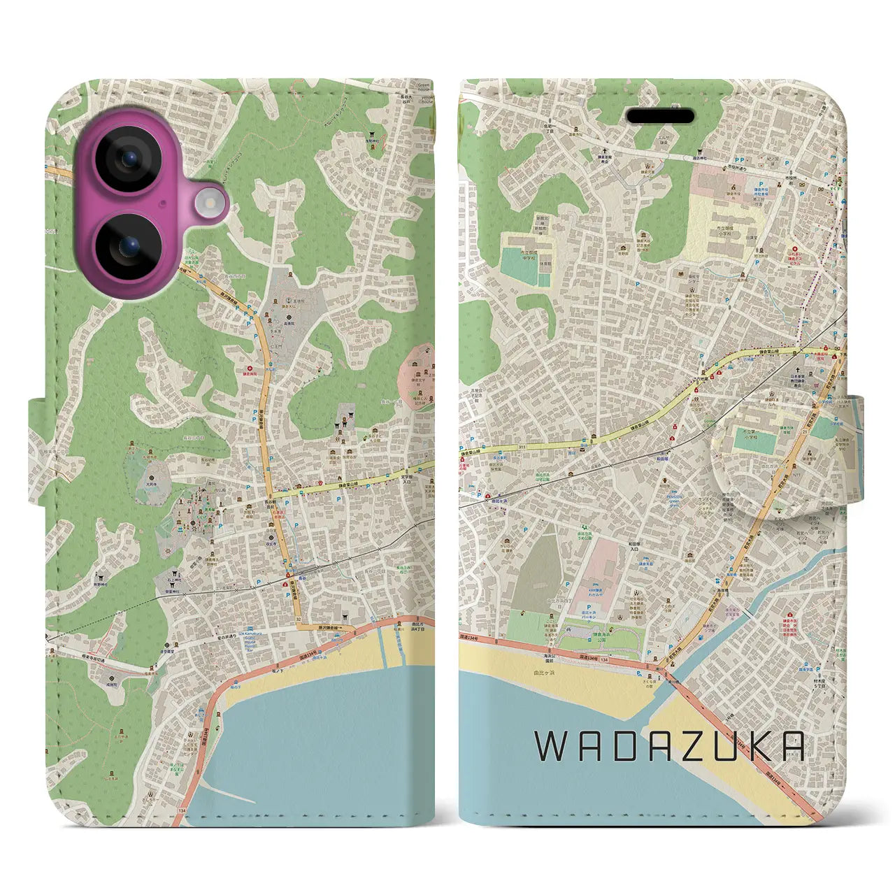 【和田塚(神奈川県)】地図柄iPhoneケース(手帳タイプ)ナチュラル・iPhone 16 Pro 用