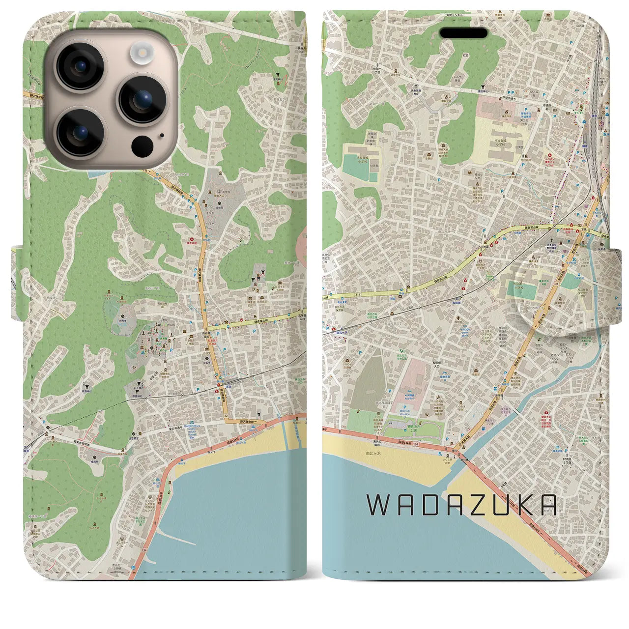 【和田塚(神奈川県)】地図柄iPhoneケース(手帳タイプ)ナチュラル・iPhone 16 Plus 用