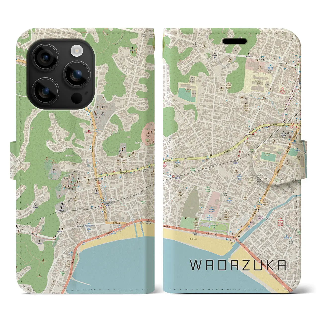 【和田塚(神奈川県)】地図柄iPhoneケース(手帳タイプ)ナチュラル・iPhone 16 用