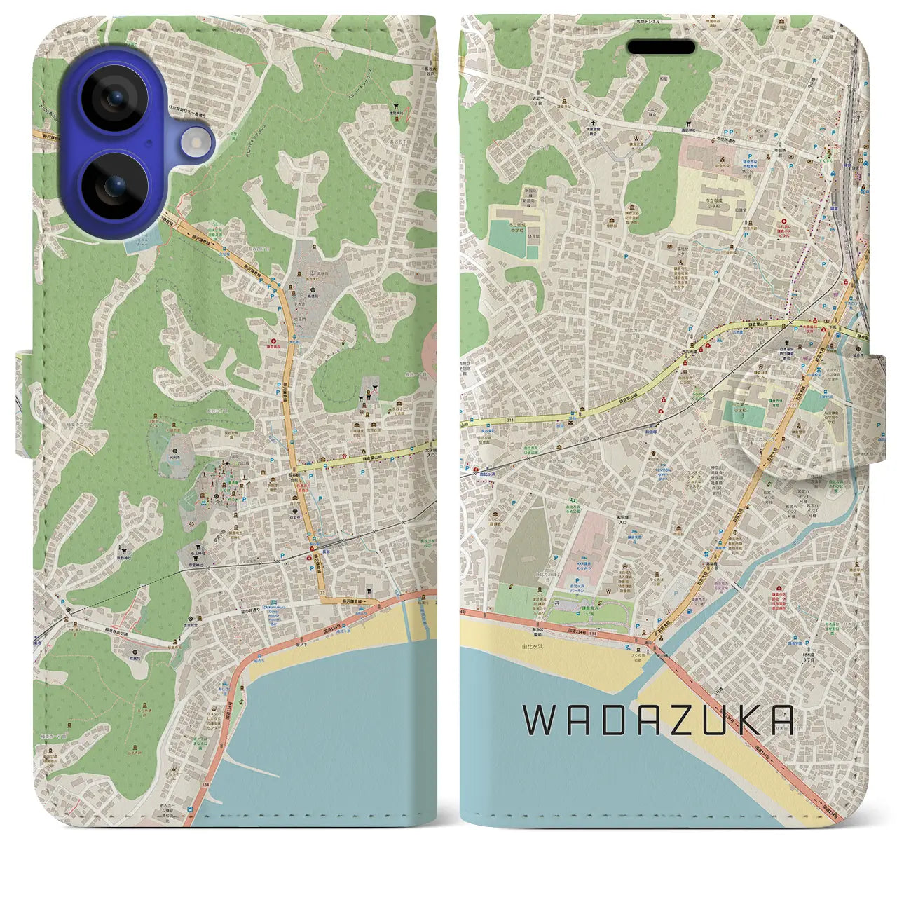 【和田塚(神奈川県)】地図柄iPhoneケース(手帳タイプ)ナチュラル・iPhone 16 Pro Max 用