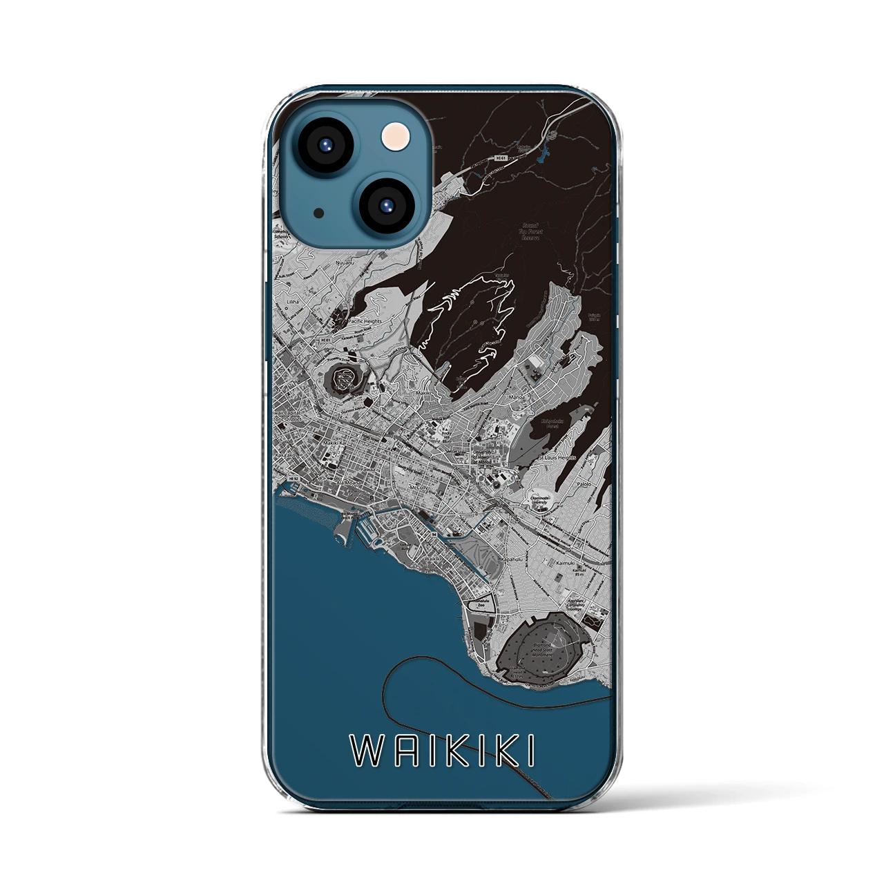 【ワイキキ2(アメリカ)】地図柄iPhoneケース(クリアタイプ)