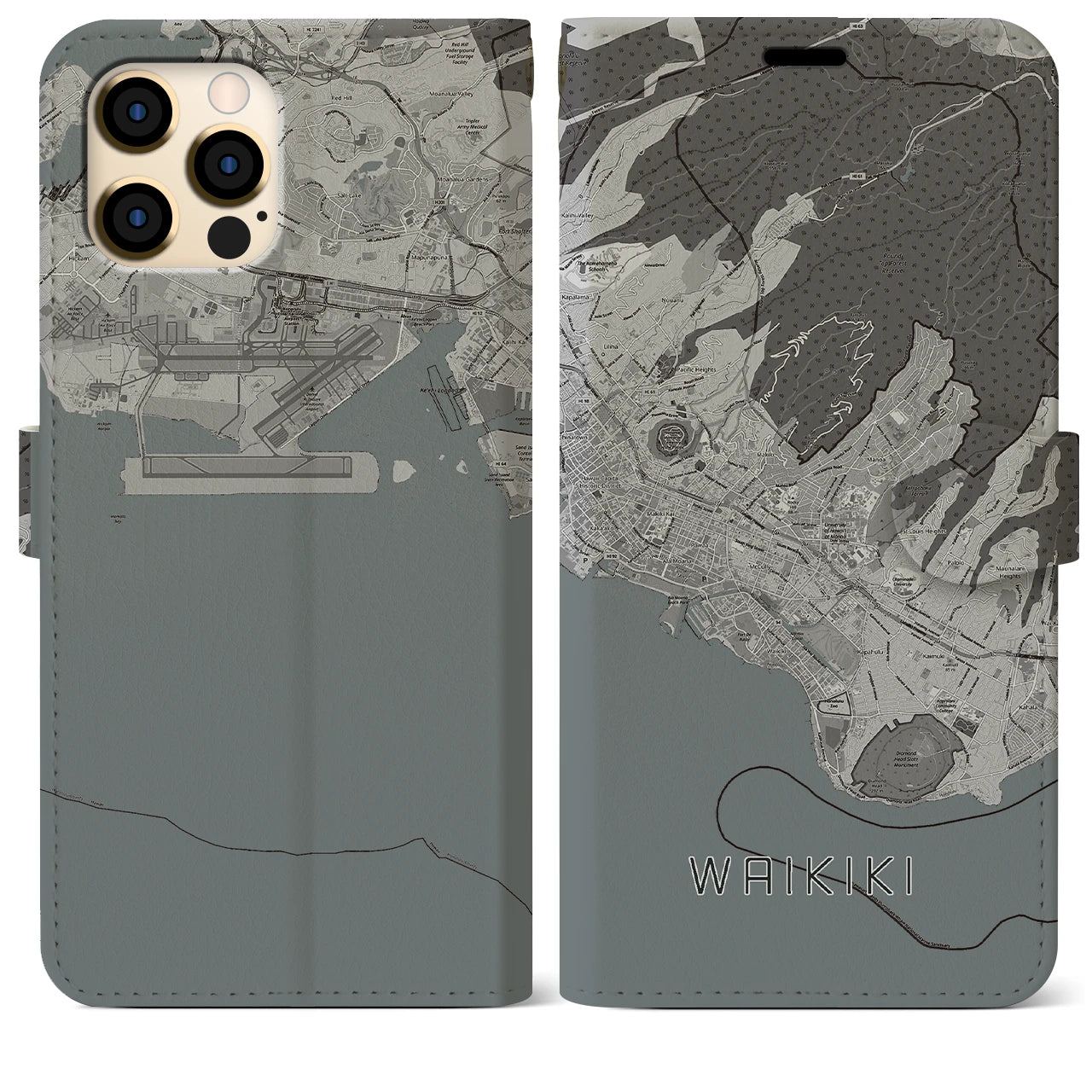 【ワイキキ2(アメリカ)】地図柄iPhoneケース(手帳タイプ)