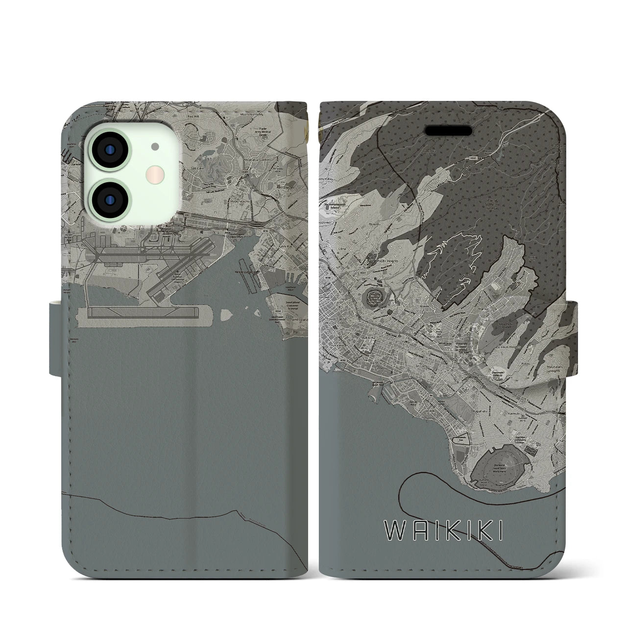【ワイキキ2(アメリカ)】地図柄iPhoneケース(手帳タイプ)