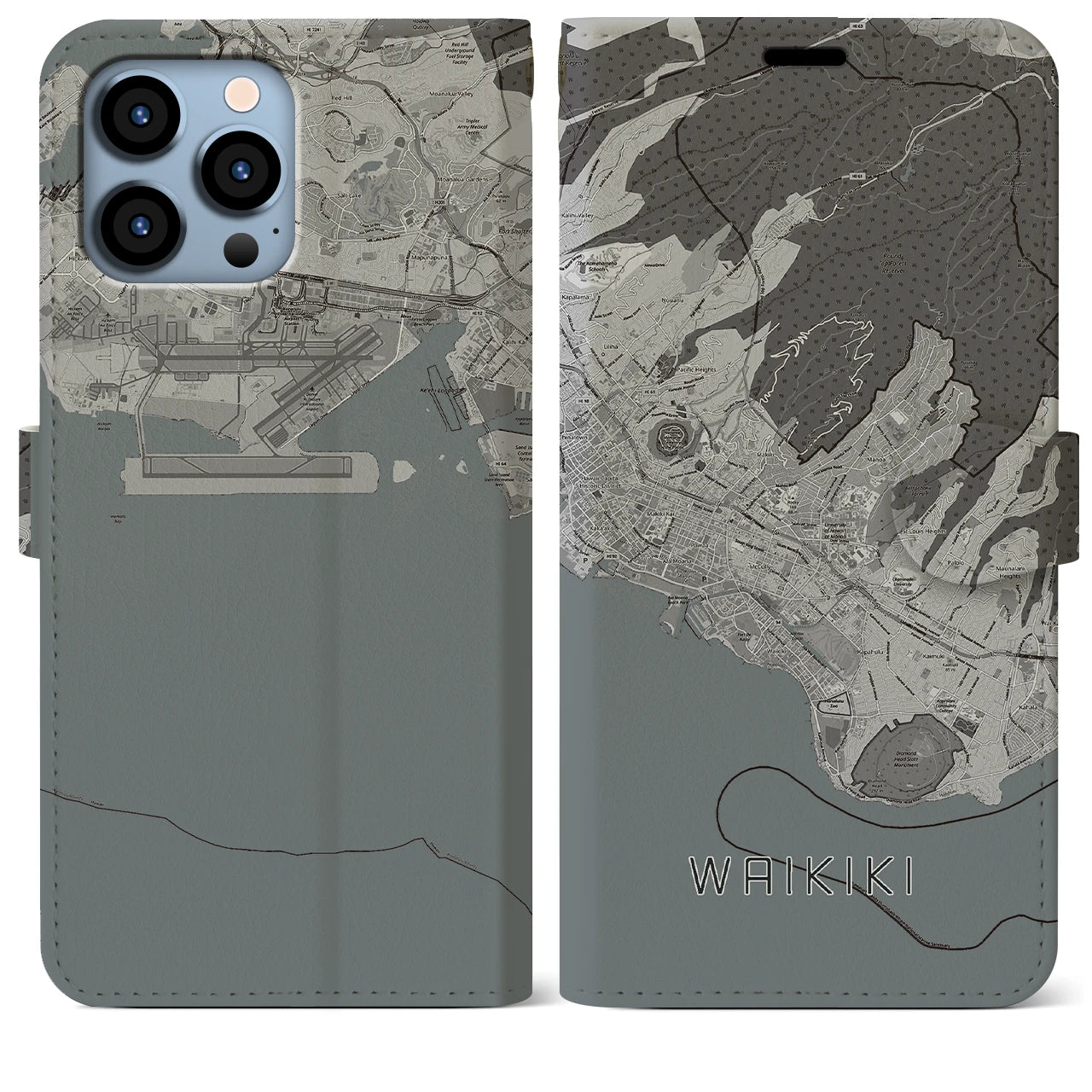 【ワイキキ2(アメリカ)】地図柄iPhoneケース(手帳タイプ)