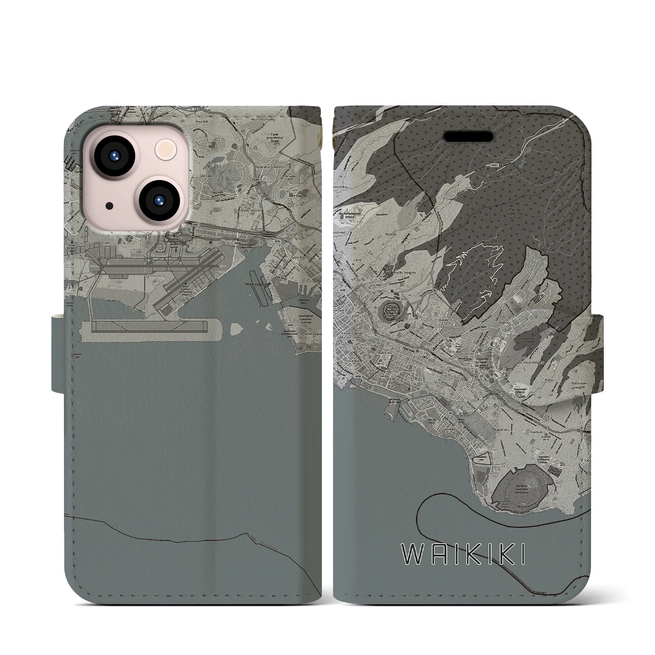 【ワイキキ2(アメリカ)】地図柄iPhoneケース(手帳タイプ)