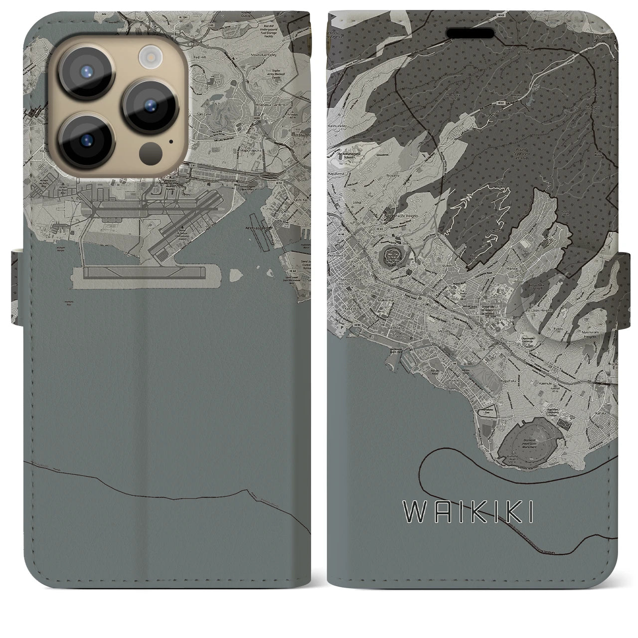 【ワイキキ2(アメリカ)】地図柄iPhoneケース(手帳タイプ)