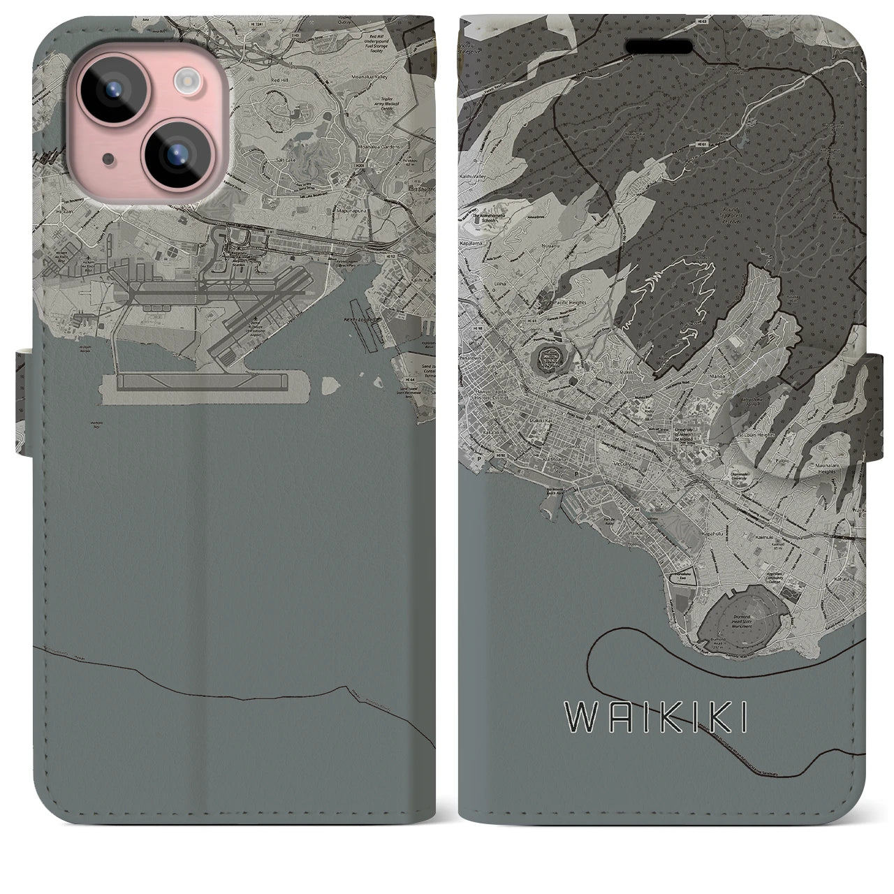 【ワイキキ2(アメリカ)】地図柄iPhoneケース(手帳タイプ)
