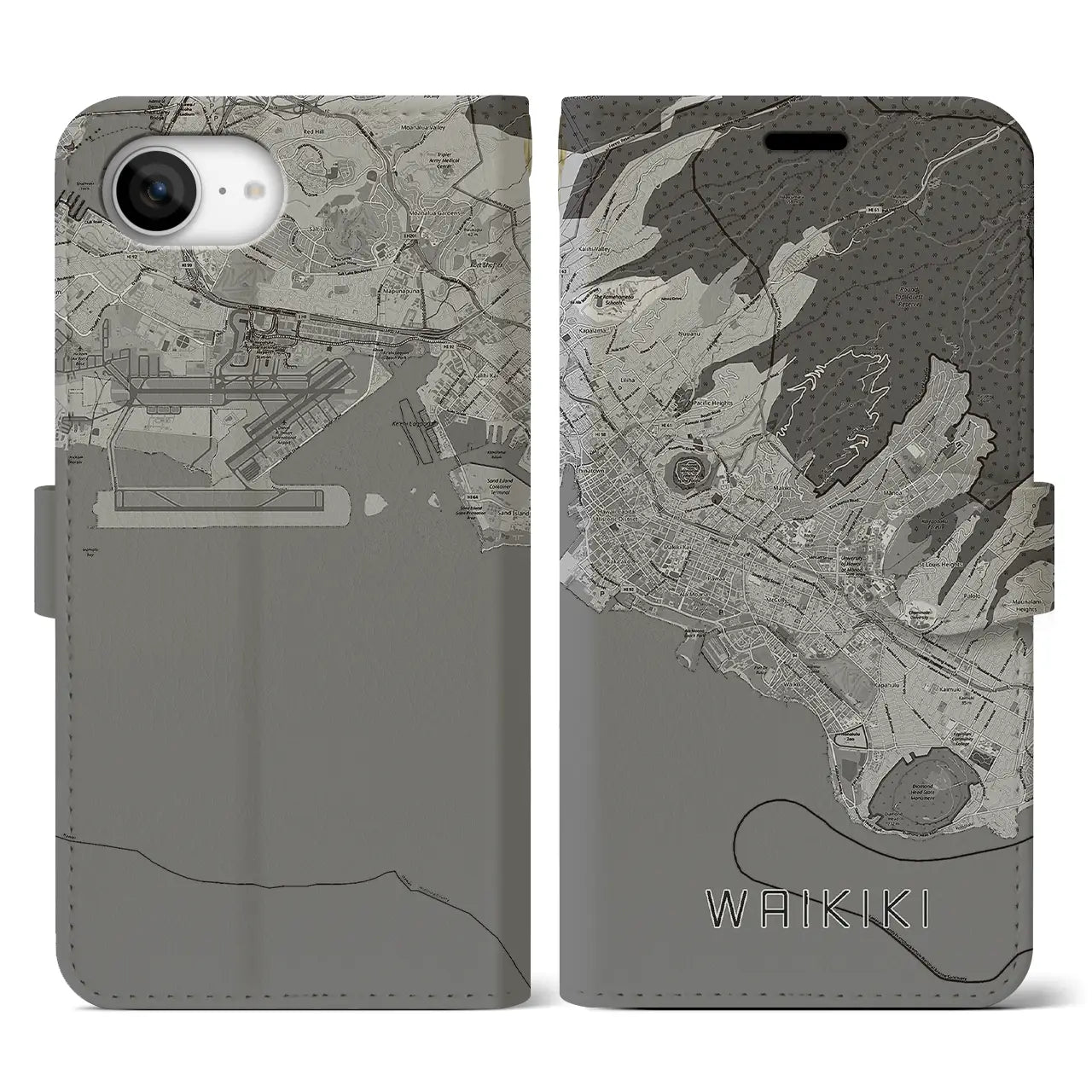【ワイキキ2(アメリカ)】地図柄iPhoneケース(手帳タイプ)