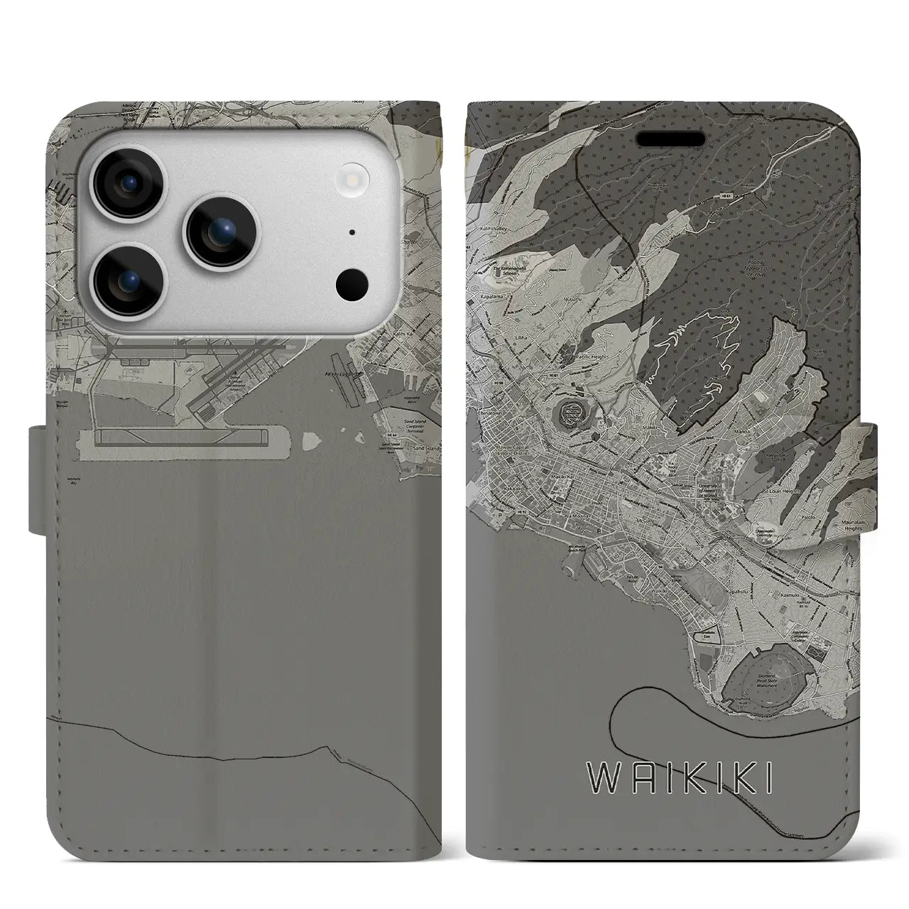 【ワイキキ2(アメリカ)】地図柄iPhoneケース(手帳タイプ)