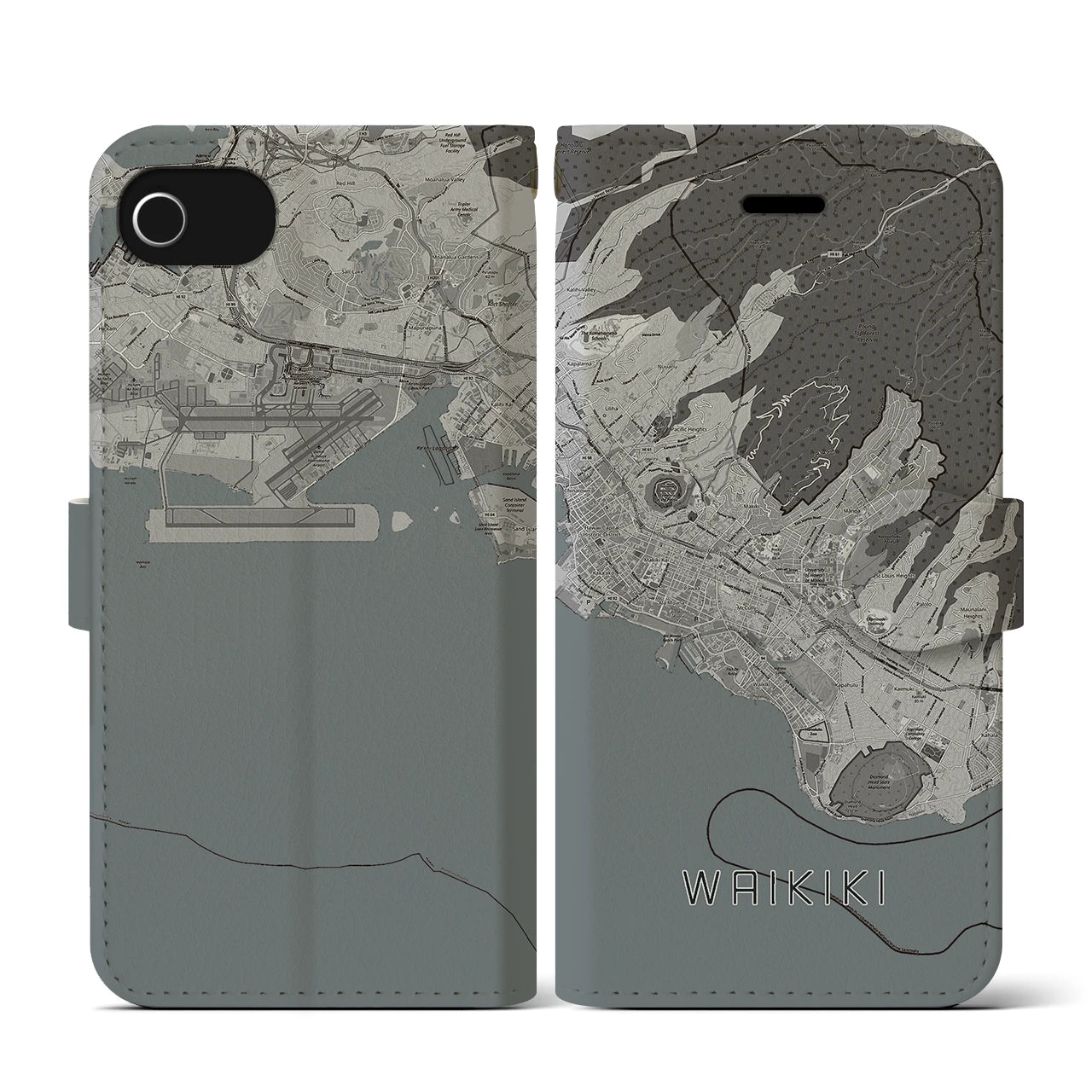 【ワイキキ2(アメリカ)】地図柄iPhoneケース(手帳タイプ)