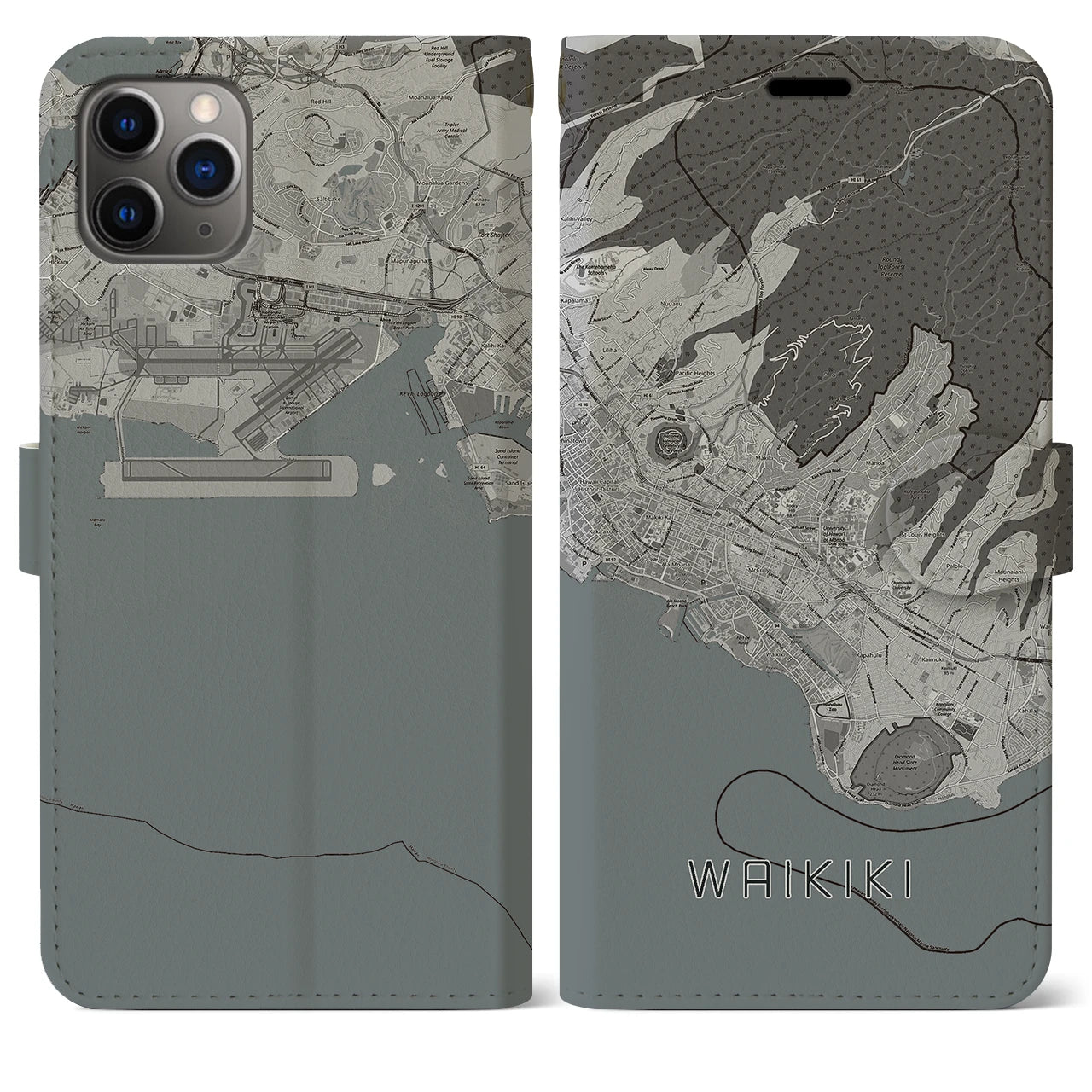 【ワイキキ2(アメリカ)】地図柄iPhoneケース(手帳タイプ)