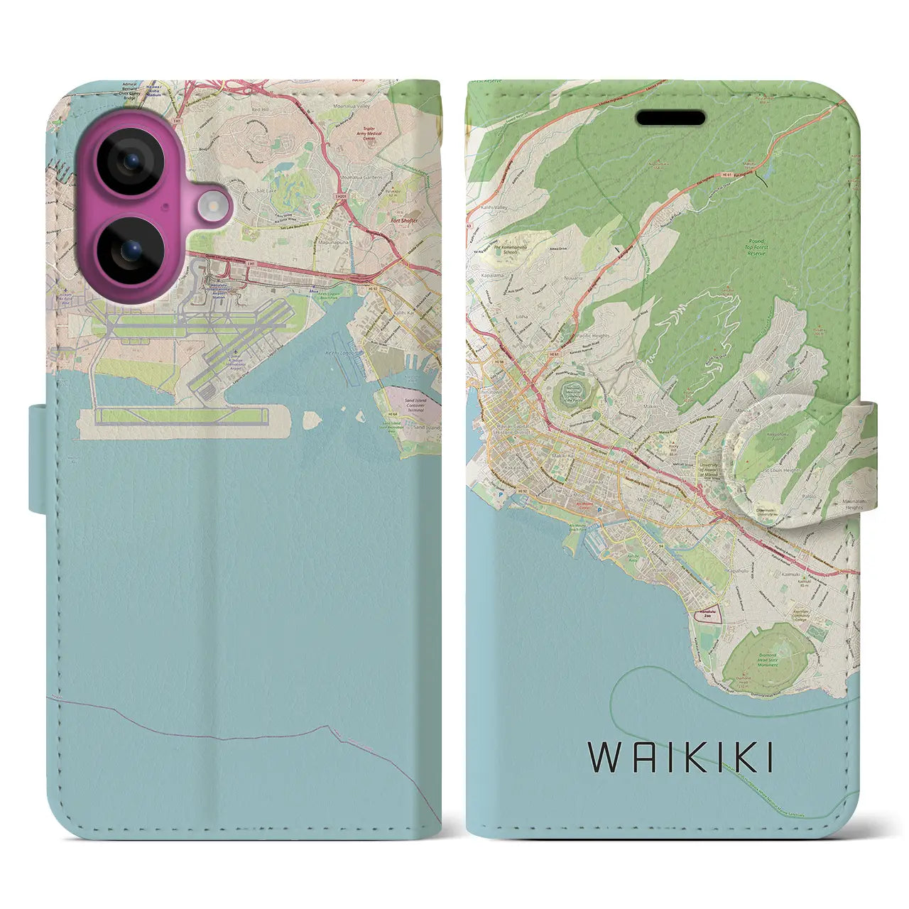 【ワイキキ2(アメリカ)】地図柄iPhoneケース(手帳タイプ)