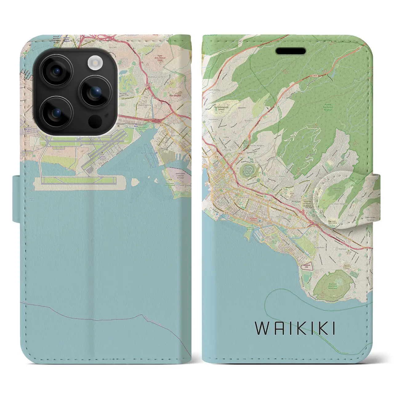 【ワイキキ2(アメリカ)】地図柄iPhoneケース(手帳タイプ)