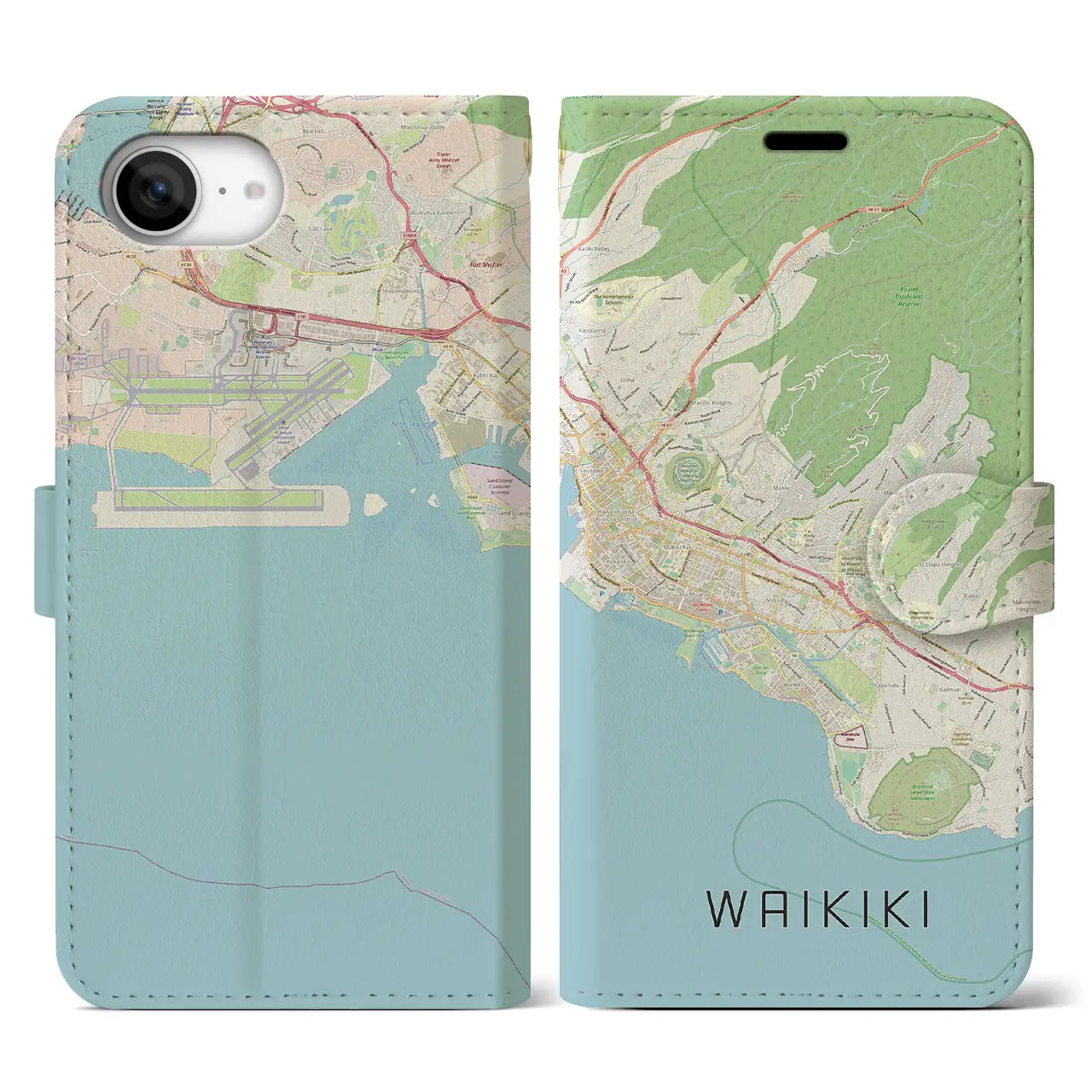 【ワイキキ2(アメリカ)】地図柄iPhoneケース(手帳タイプ)