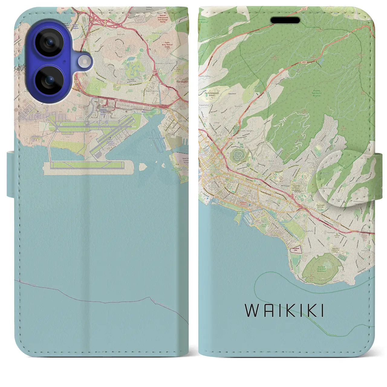 【ワイキキ2(アメリカ)】地図柄iPhoneケース(手帳タイプ)ナチュラル・iPhone 16 Pro Max 用