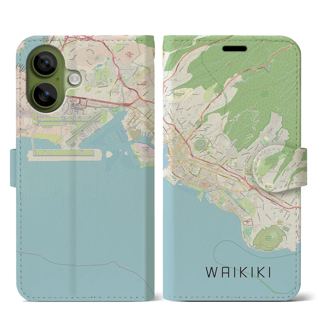 【ワイキキ2(アメリカ)】地図柄iPhoneケース(手帳タイプ)