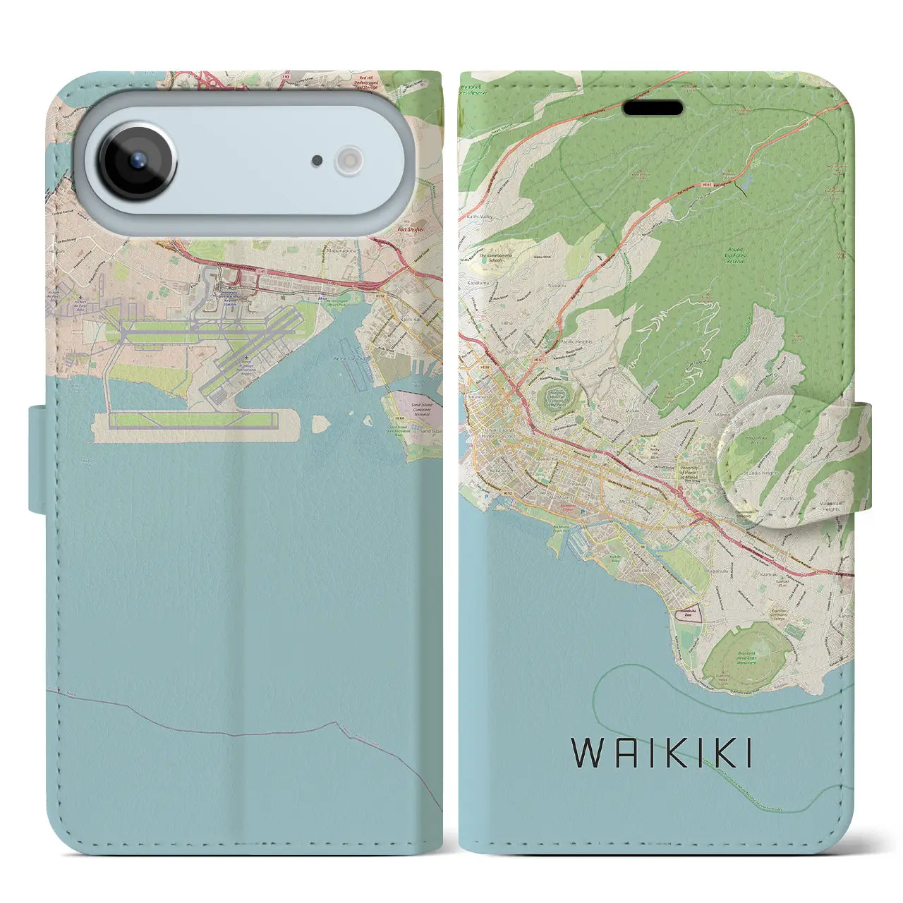 【ワイキキ2(アメリカ)】地図柄iPhoneケース(手帳タイプ)