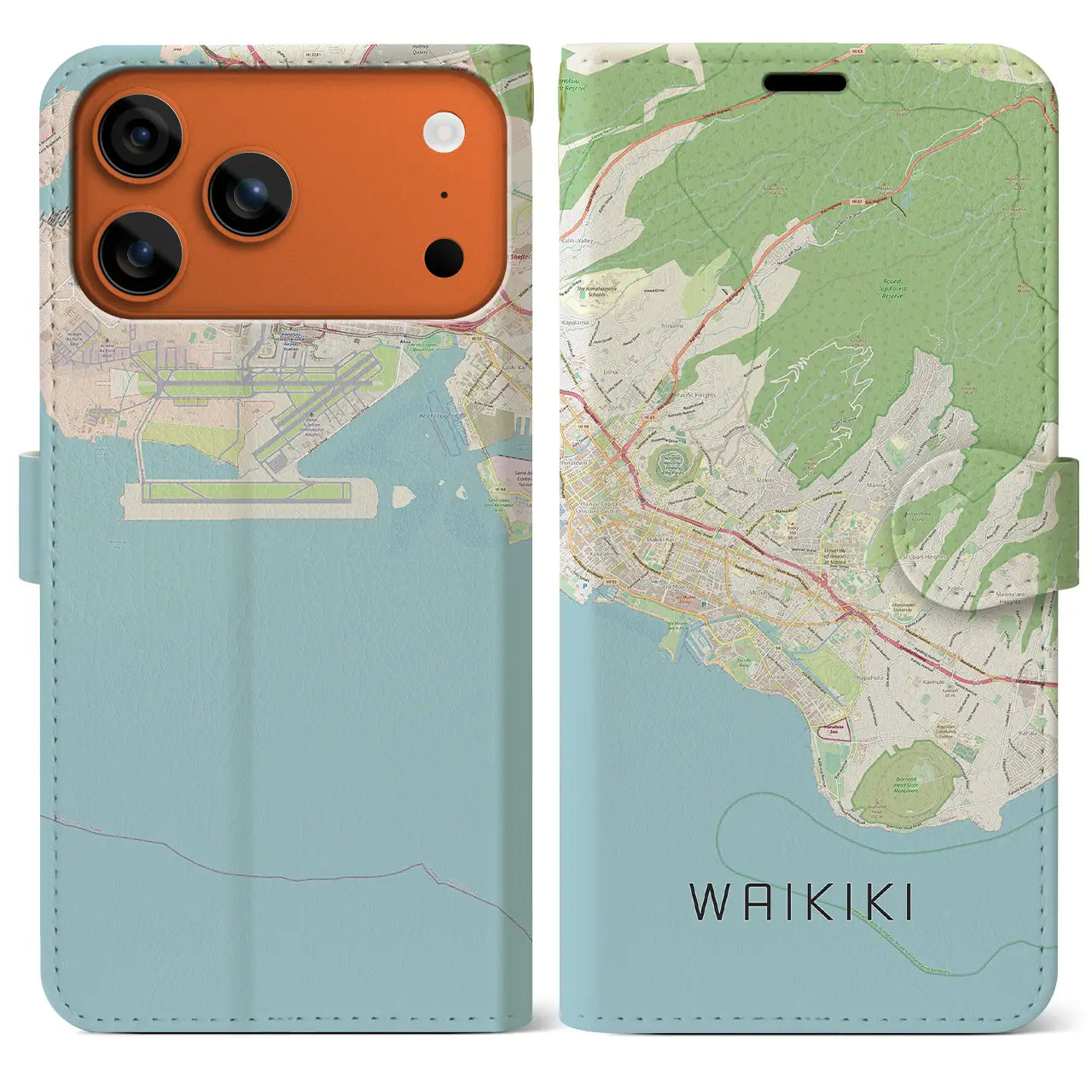 【ワイキキ2(アメリカ)】地図柄iPhoneケース(手帳タイプ)ナチュラル・iPhone 17 Pro Max 用