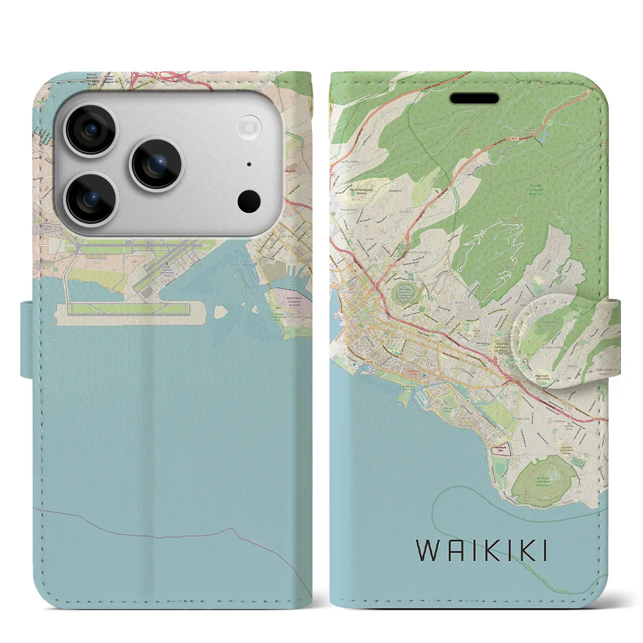 【ワイキキ2(アメリカ)】地図柄iPhoneケース(手帳タイプ)