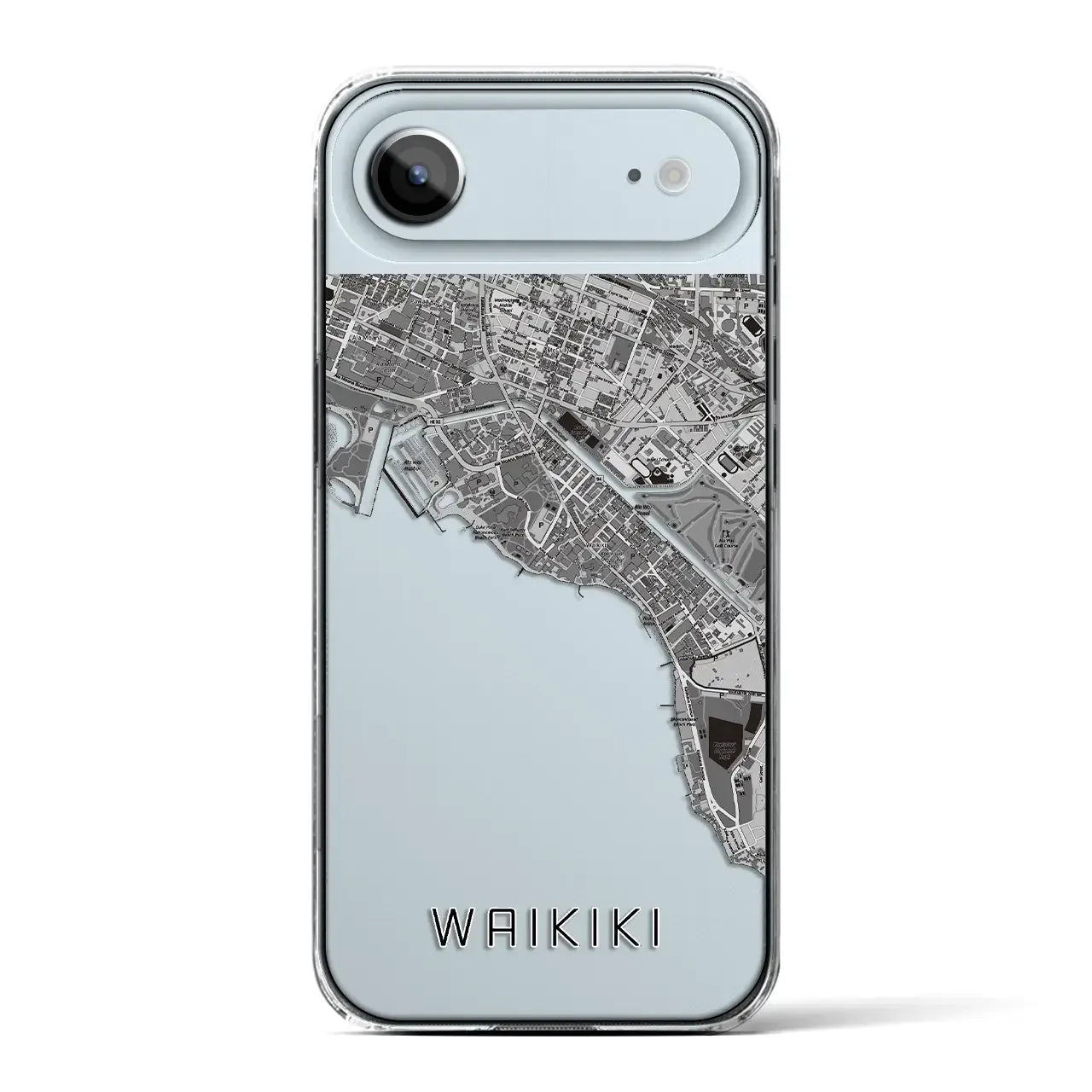 【ワイキキ(アメリカ)】地図柄iPhoneケース(クリアタイプ)モノトーン・iPhone 17 Pro Max 用