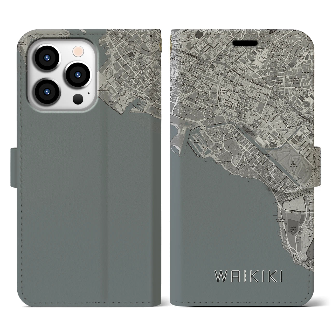 【ワイキキ(アメリカ)】地図柄iPhoneケース(手帳タイプ)