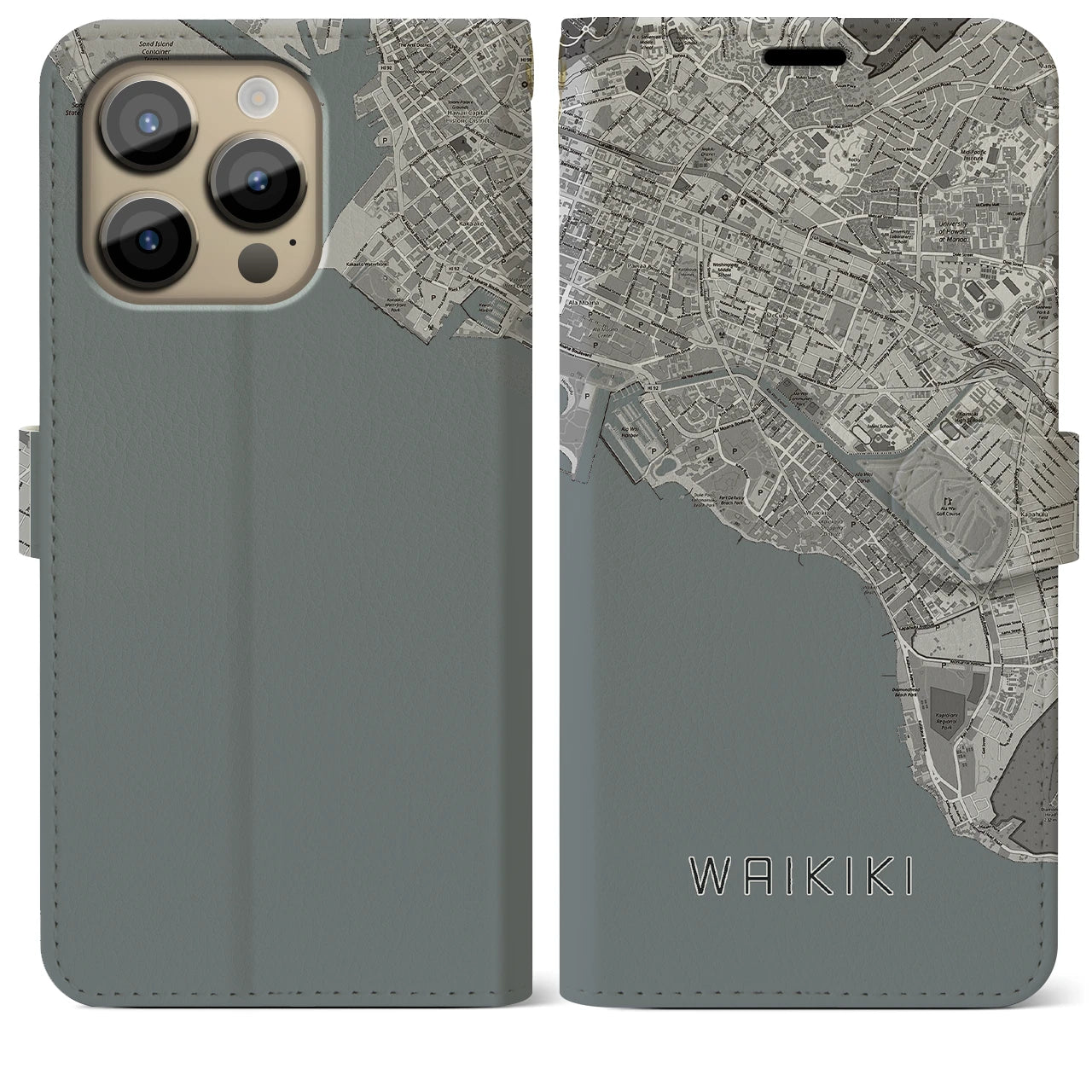 【ワイキキ(アメリカ)】地図柄iPhoneケース(手帳タイプ)