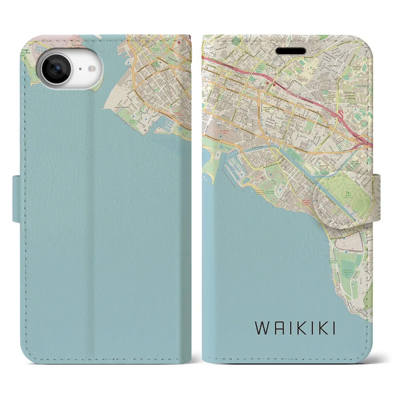 【ワイキキ(アメリカ)】地図柄iPhoneケース(手帳タイプ)