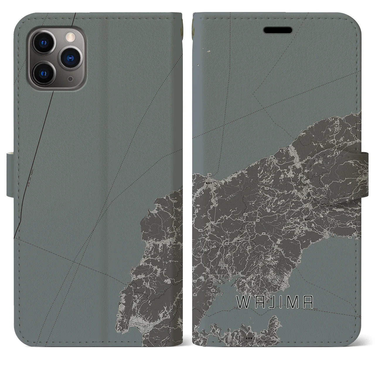 【輪島(石川県)】地図柄iPhoneケース(手帳タイプ)モノトーン・iPhone 11 Pro Max 用