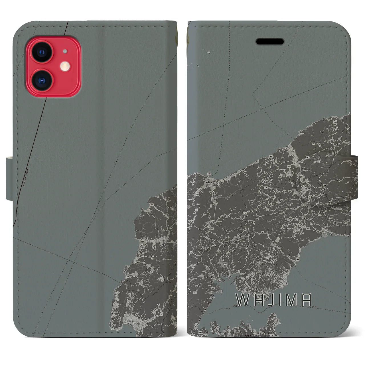 【輪島(石川県)】地図柄iPhoneケース(手帳タイプ)モノトーン・iPhone 11 用