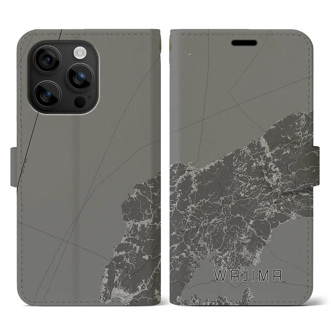 【輪島(石川県)】地図柄iPhoneケース(手帳タイプ)モノトーン・iPhone 16 用