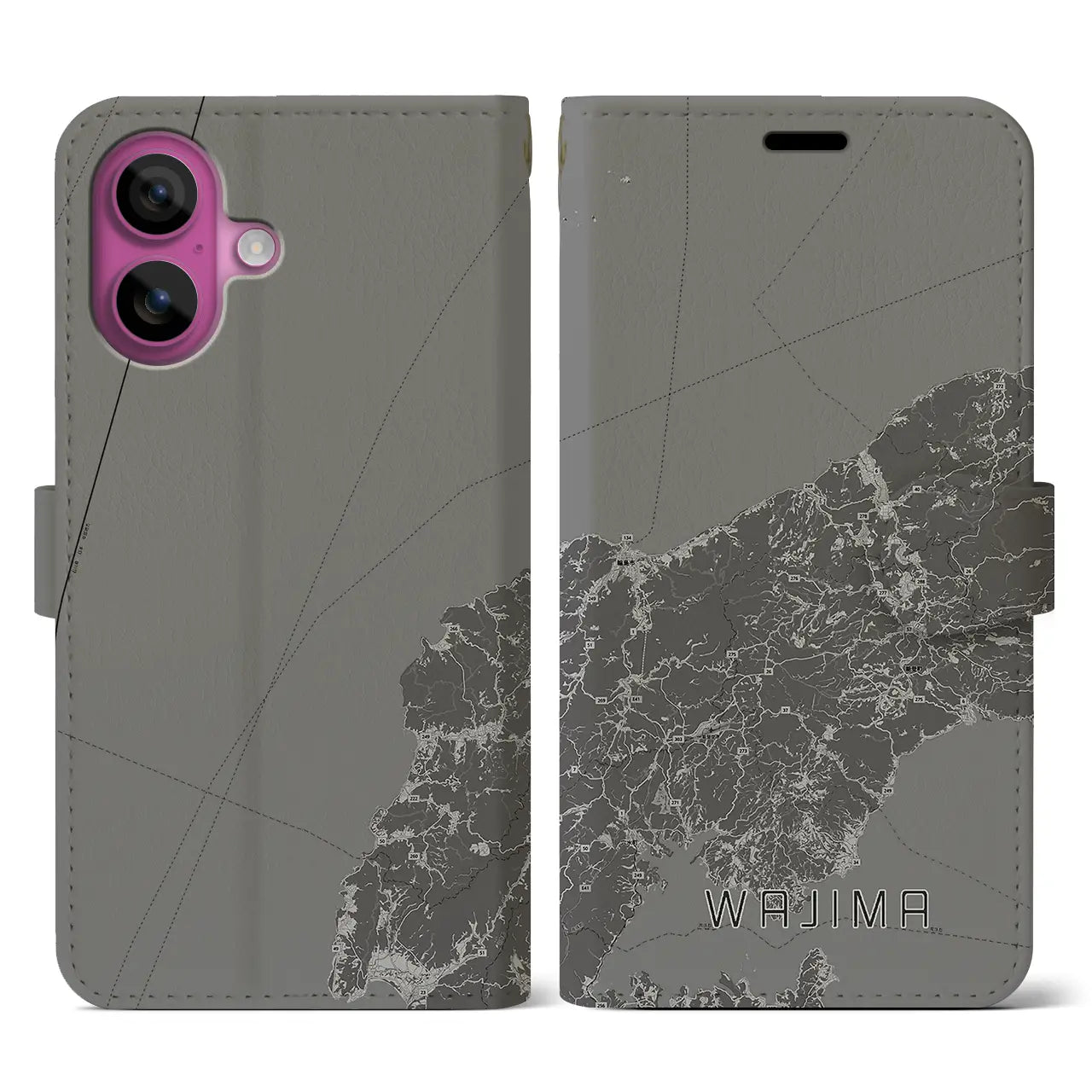 【輪島(石川県)】地図柄iPhoneケース(手帳タイプ)モノトーン・iPhone 16 Pro 用