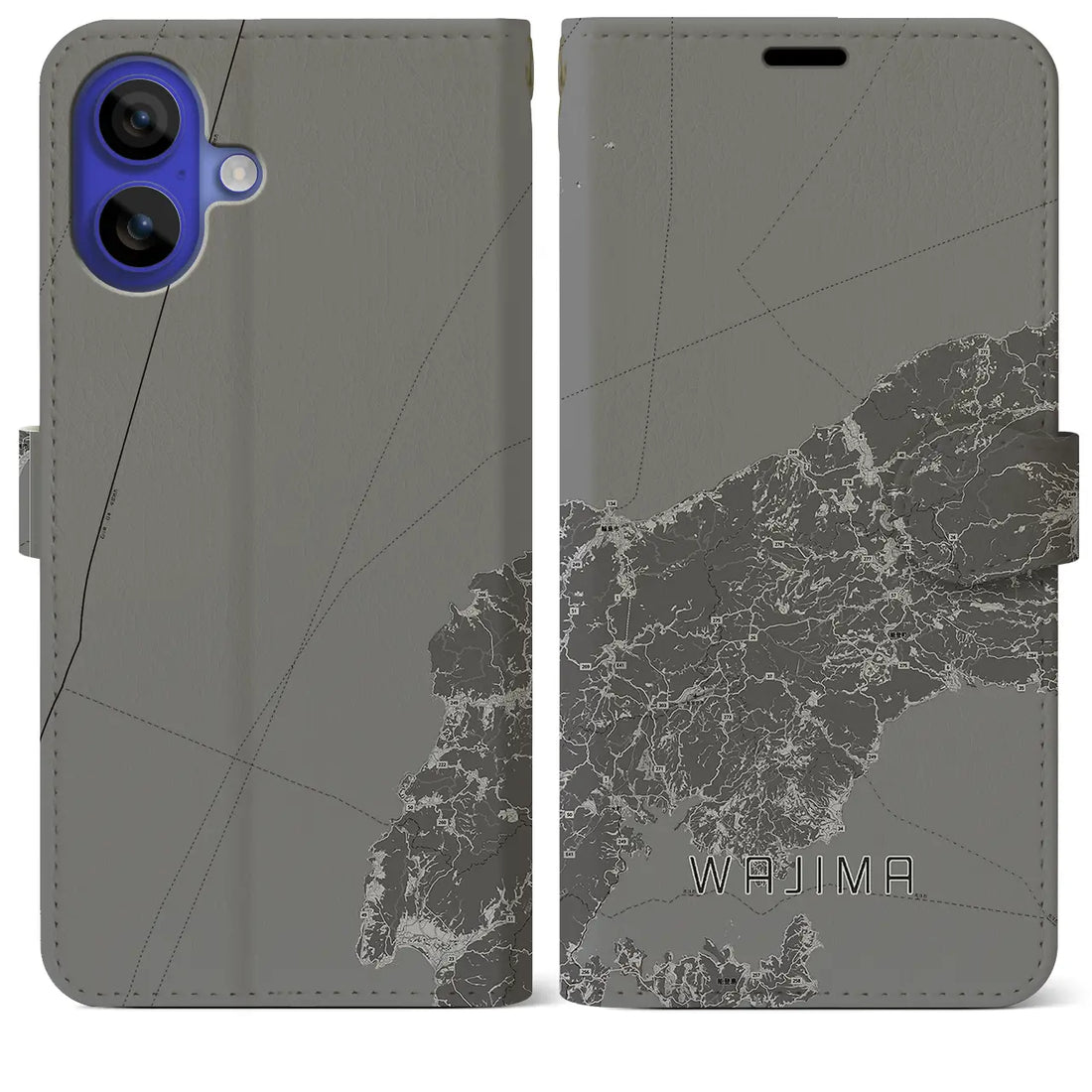 【輪島(石川県)】地図柄iPhoneケース(手帳タイプ)モノトーン・iPhone 16 Pro Max 用