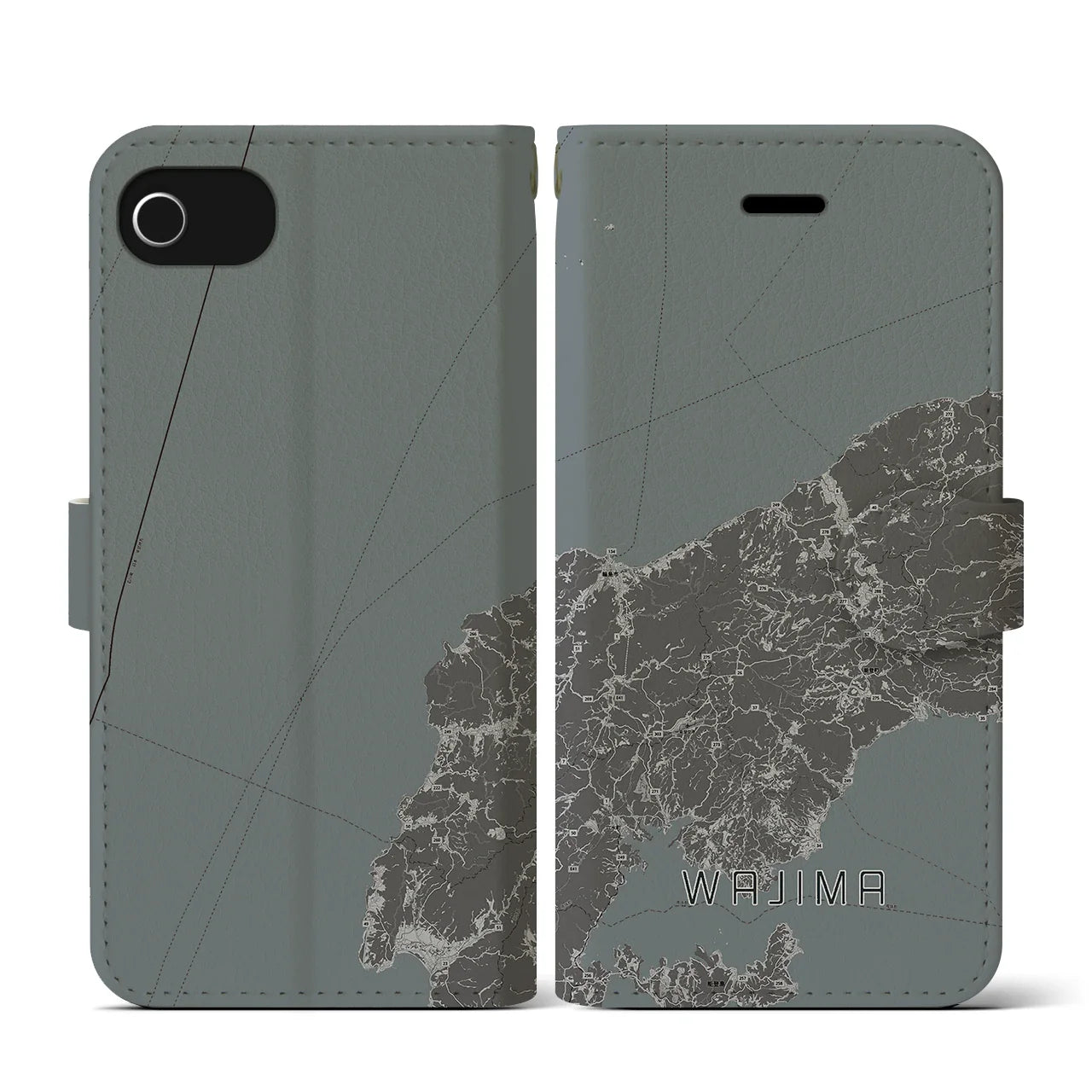 【輪島(石川県)】地図柄iPhoneケース(手帳タイプ)モノトーン・iPhone SE(第3 / 第2世代) / 8 / 7 / 6s / 6 用