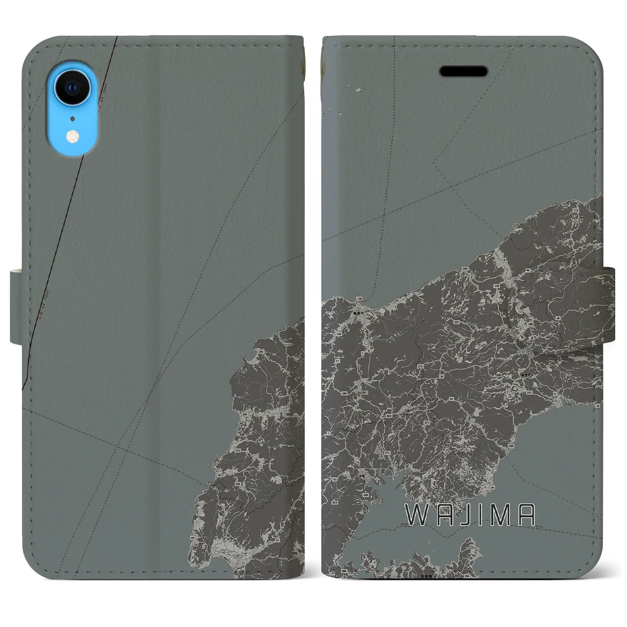 【輪島(石川県)】地図柄iPhoneケース(手帳タイプ)モノトーン・iPhone XR 用