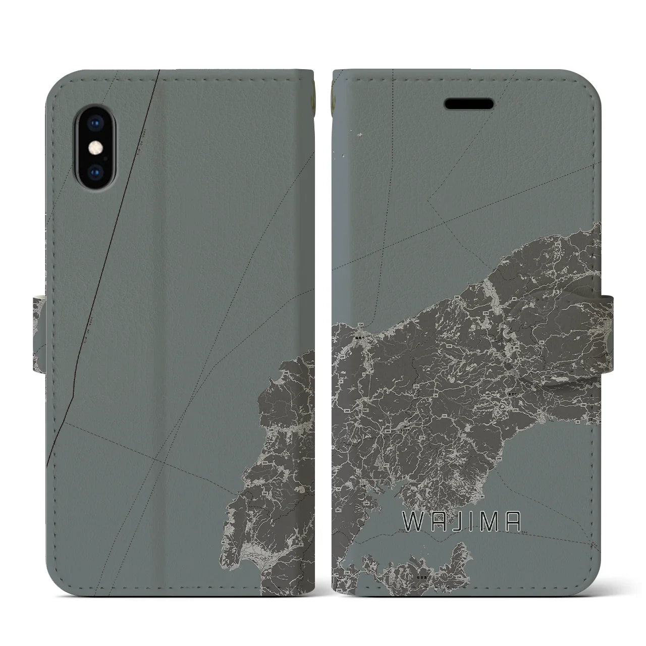 【輪島(石川県)】地図柄iPhoneケース(手帳タイプ)モノトーン・iPhone XS / X 用