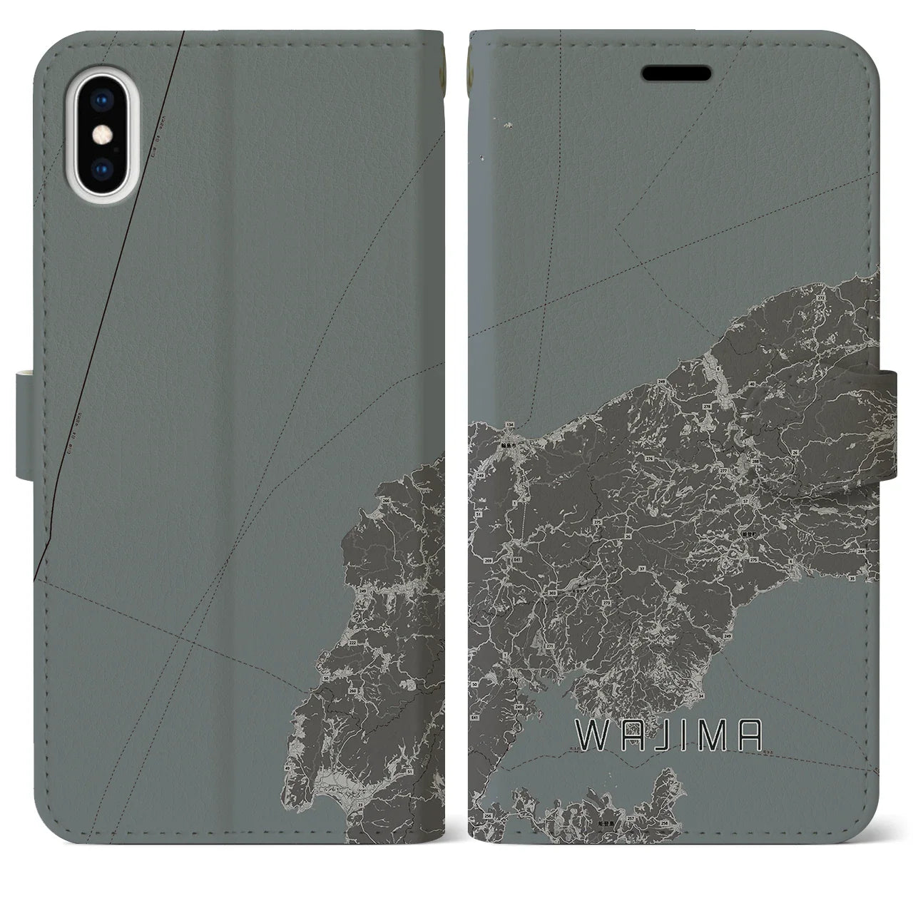 【輪島(石川県)】地図柄iPhoneケース(手帳タイプ)モノトーン・iPhone XS Max 用