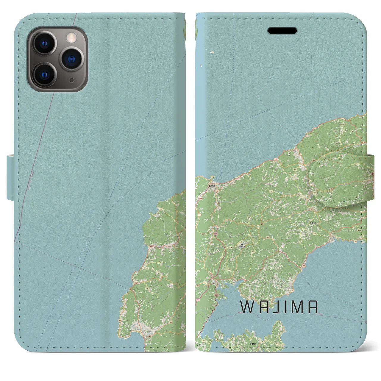 【輪島(石川県)】地図柄iPhoneケース(手帳タイプ)ナチュラル・iPhone 11 Pro Max 用