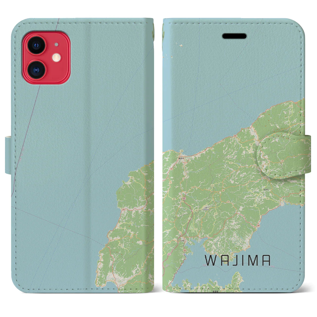【輪島(石川県)】地図柄iPhoneケース(手帳タイプ)ナチュラル・iPhone 11 用