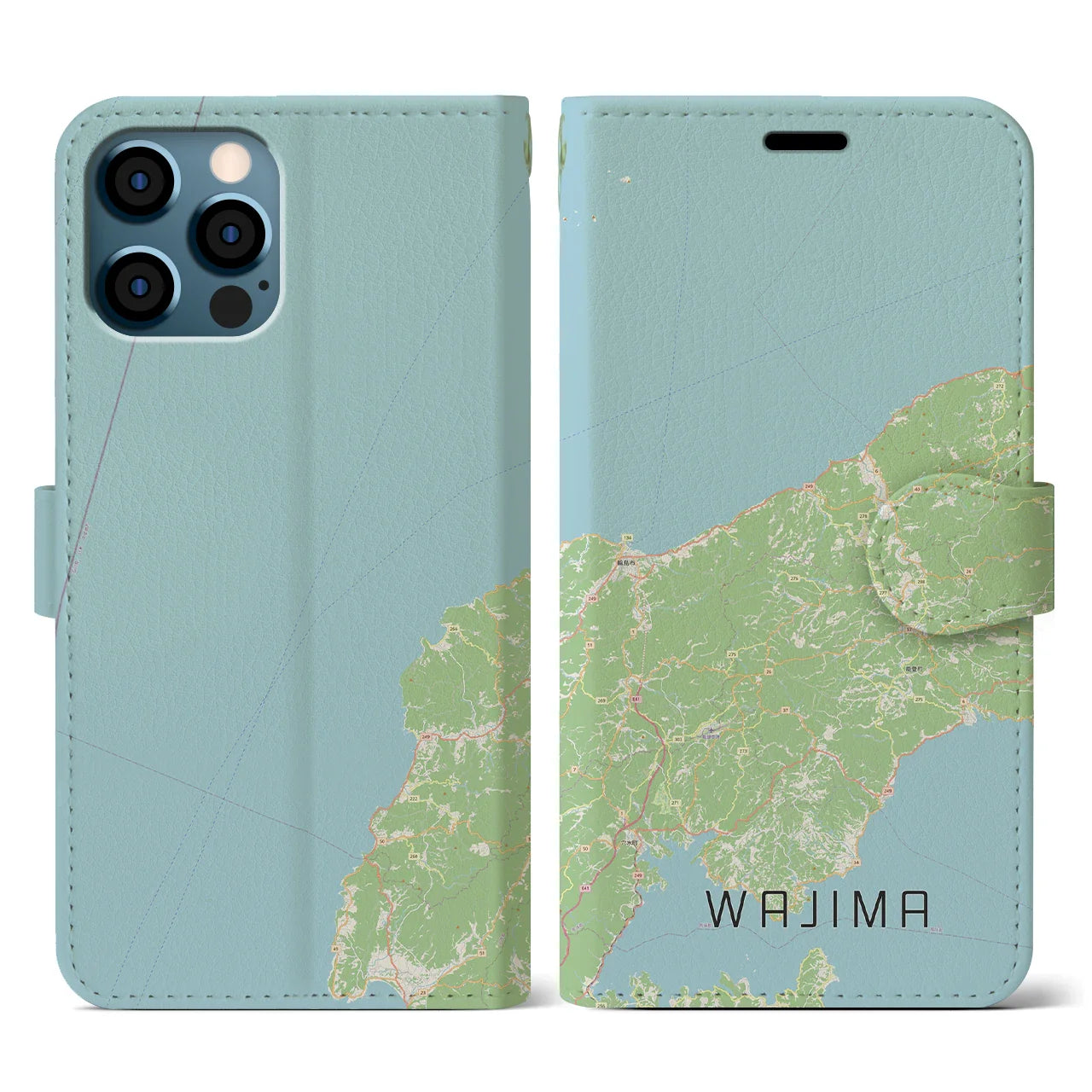 【輪島(石川県)】地図柄iPhoneケース(手帳タイプ)ナチュラル・iPhone 12 / 12 Pro 用