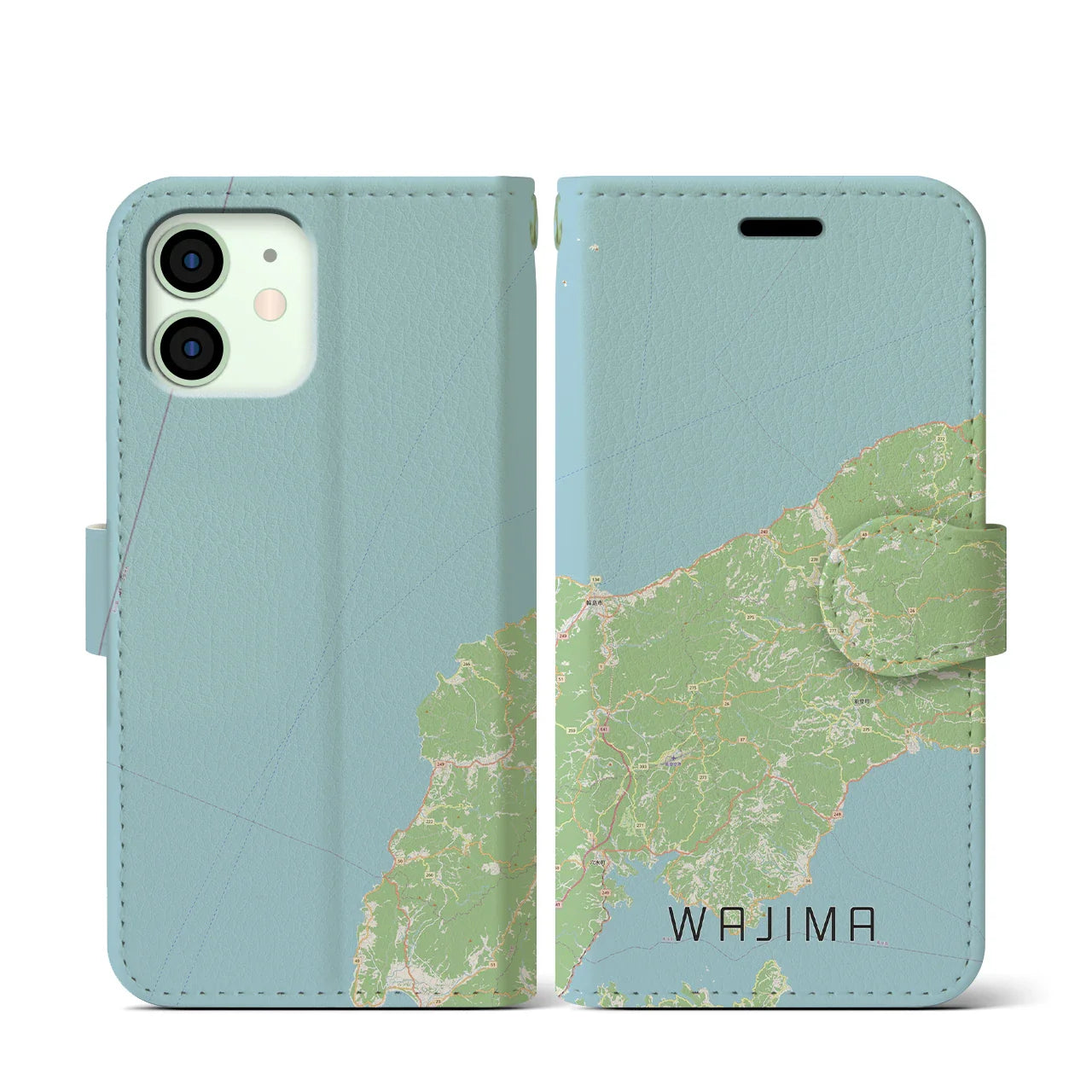 【輪島(石川県)】地図柄iPhoneケース(手帳タイプ)ナチュラル・iPhone 12 mini 用