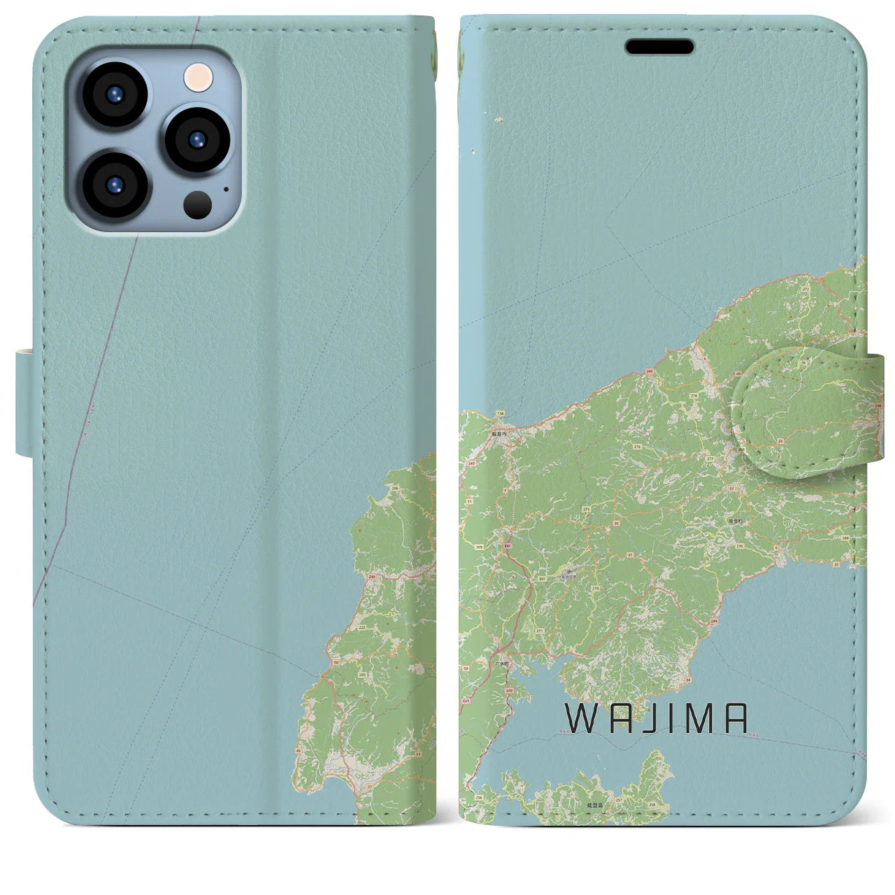 【輪島(石川県)】地図柄iPhoneケース(手帳タイプ)ナチュラル・iPhone 13 Pro Max 用