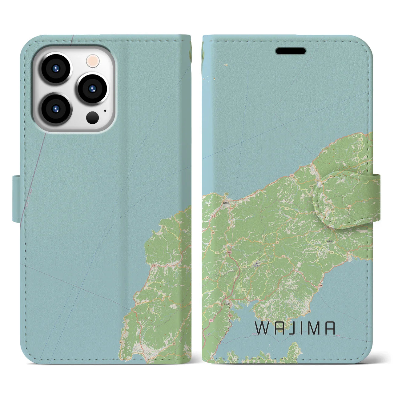 【輪島(石川県)】地図柄iPhoneケース(手帳タイプ)ナチュラル・iPhone 13 Pro 用